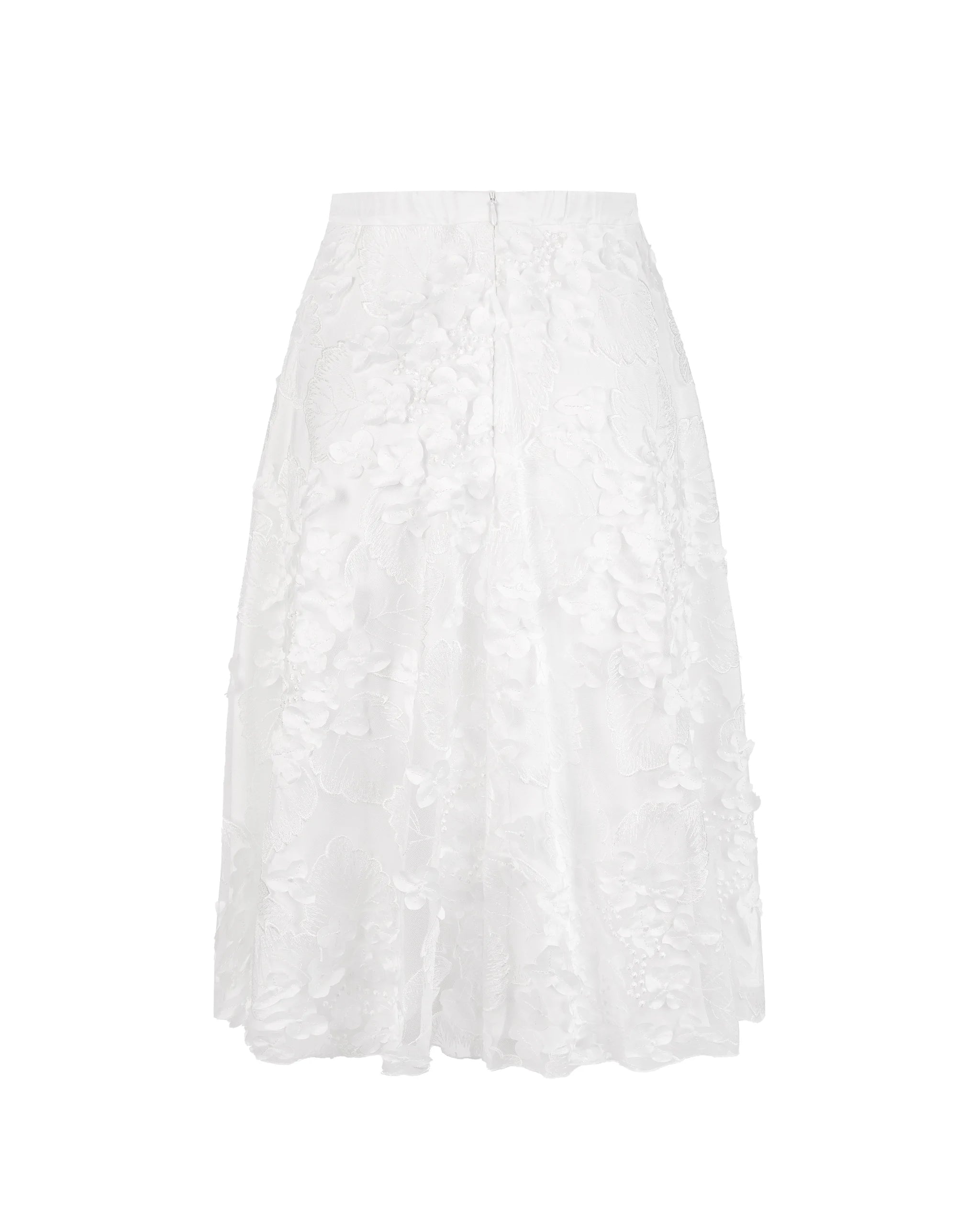 Knielanger Braut Tüllrock mit 3D-Blumen Freisteller hinten