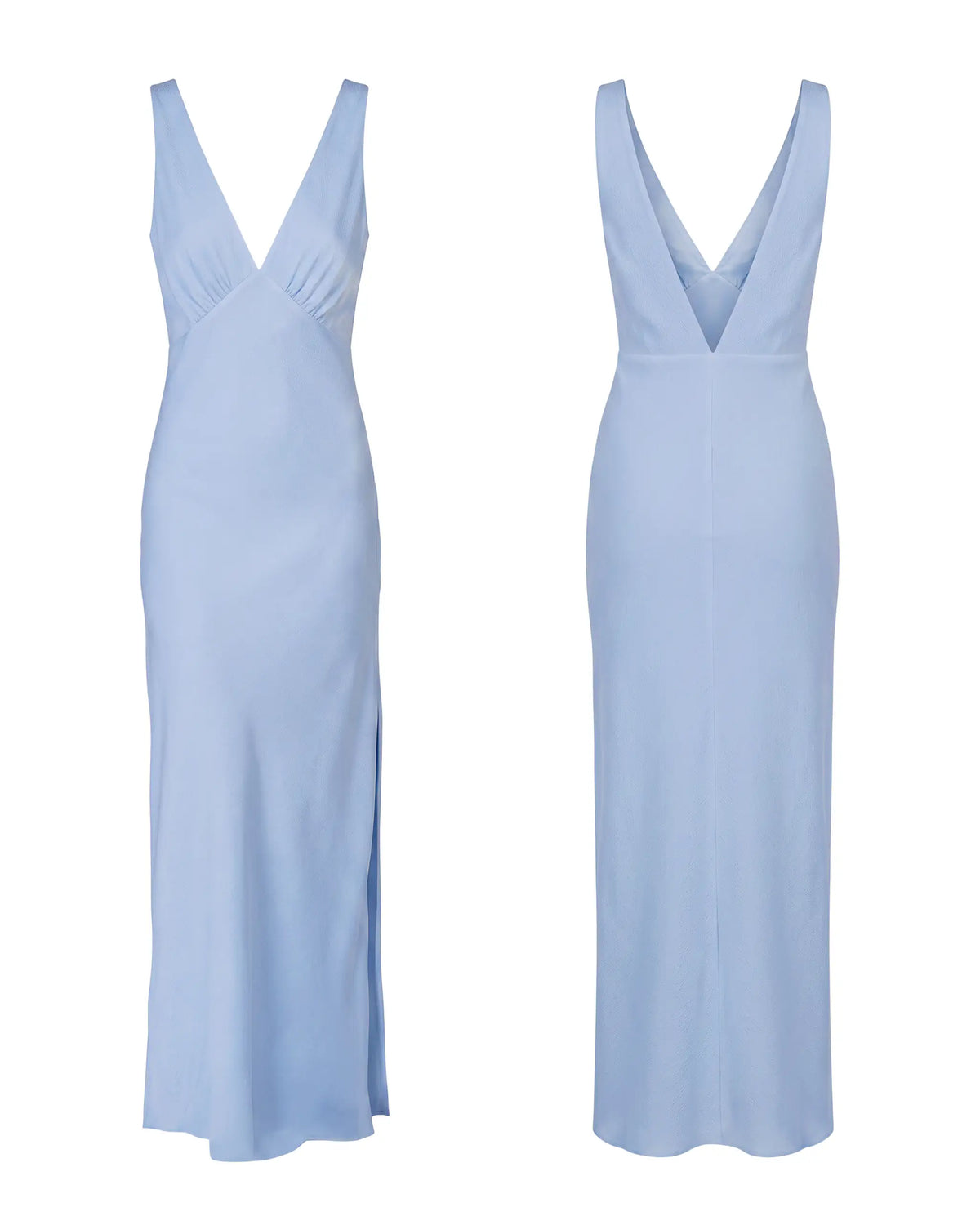 Aermelloses Abendkleid mit seitlichem Schlitz in hellblau - Freisteller