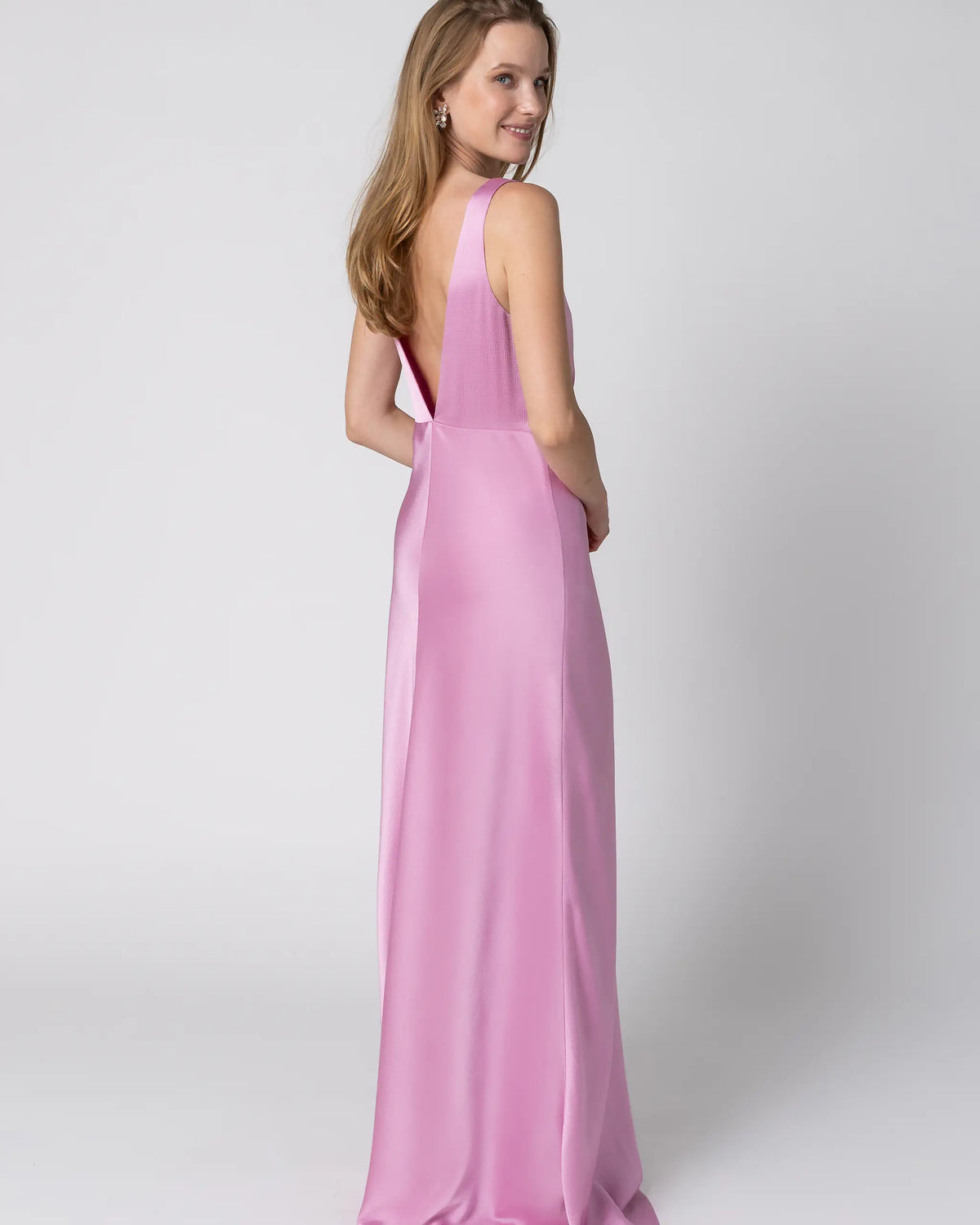 Aermelloses Abendkleid mit V-Rueckenausschnitt in Pink - Ansicht hinten