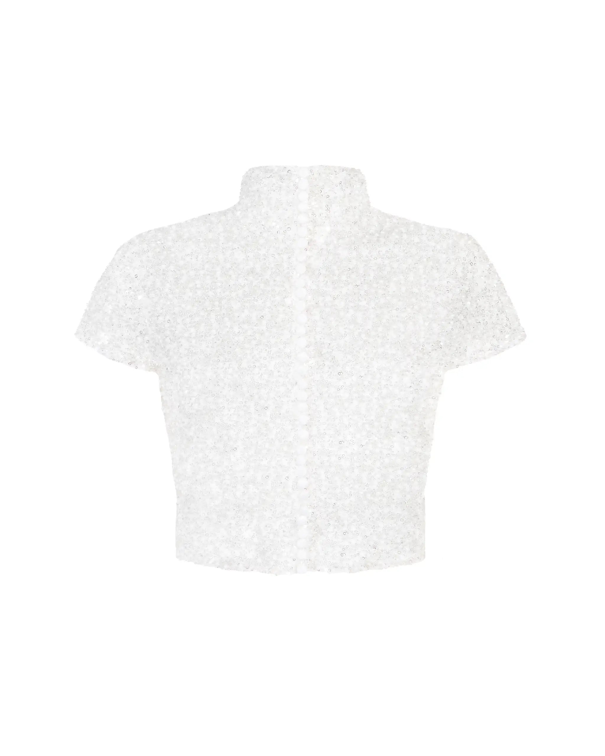 Perlenüberzogenes Kurzarm Braut Top Freisteller hinten