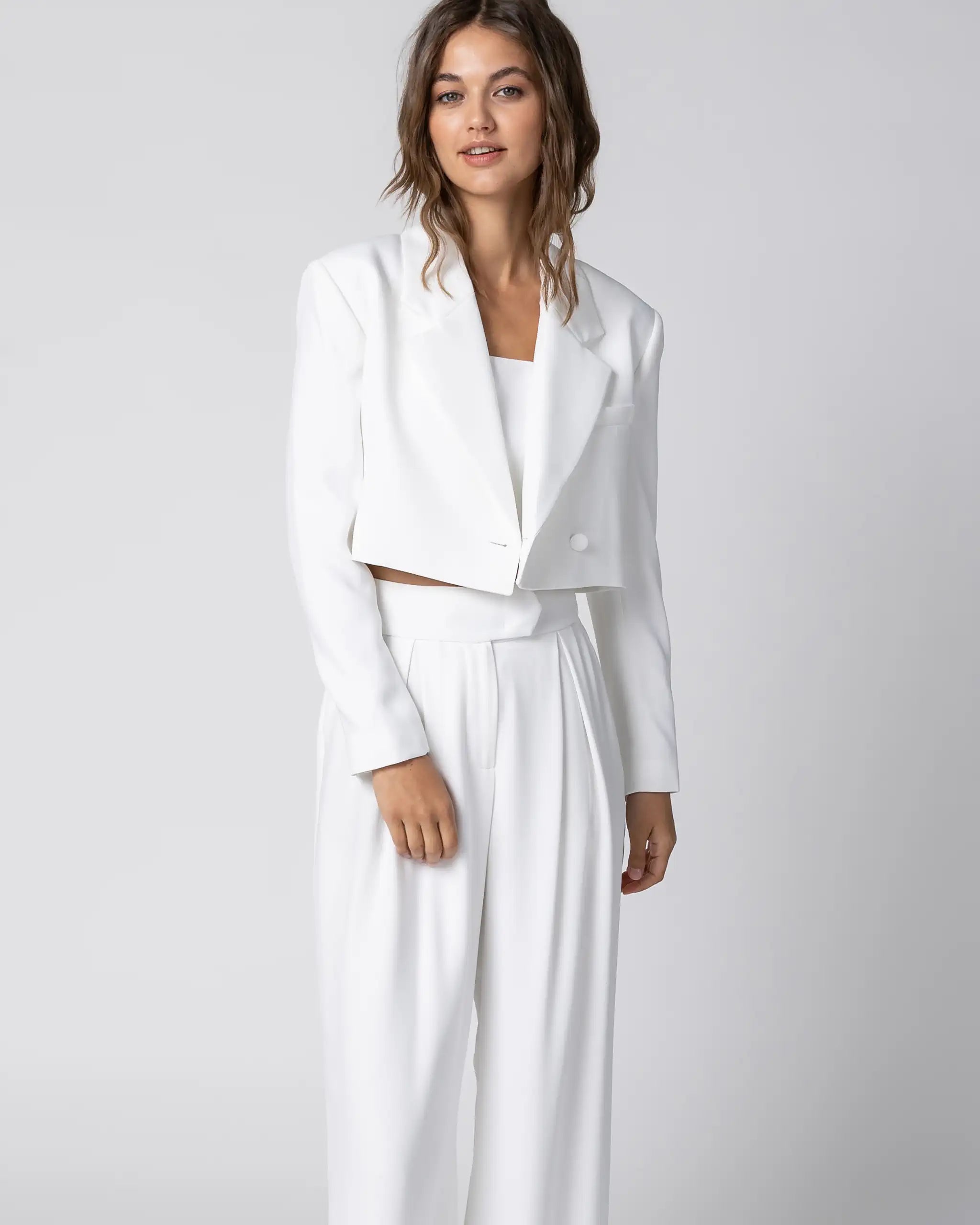 Zweiteiliger Jumpsuit für die Braut mit weiter Twill Hose - Detailansicht
