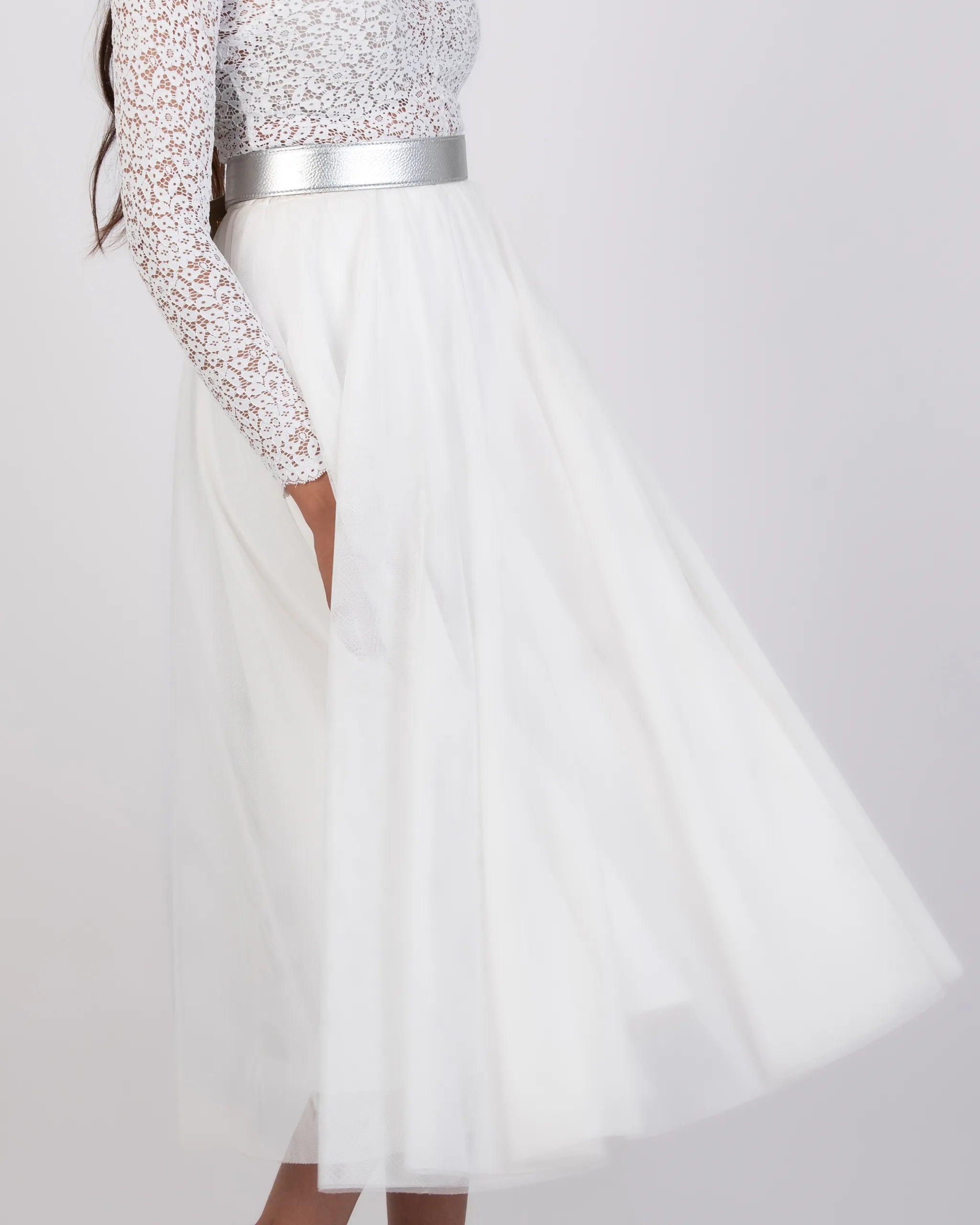 Wadenlanger Tüllrock in ivory - Detailansicht Brautrock