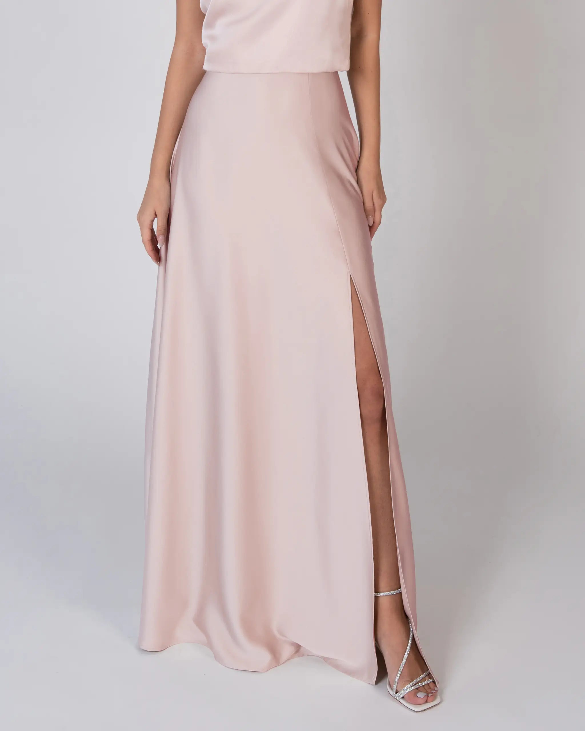 Rosa Brautjungfernkleid im Satinlook bodenlang Detailansicht