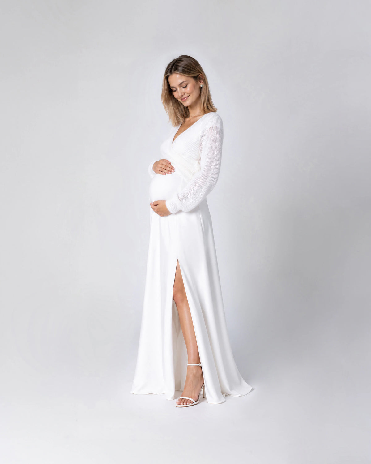 Braut Zweiteiler für Schwangere mit Satin Maxirock und Cardigan