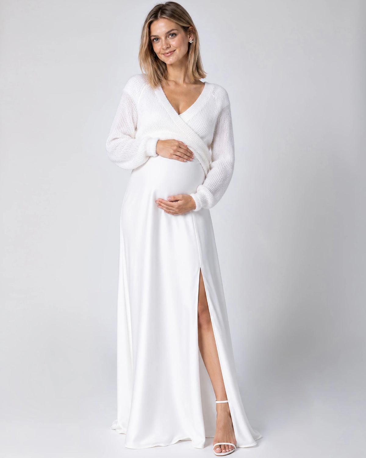 Braut Zweiteiler für Schwangere mit Satin Maxirock und Cardigan