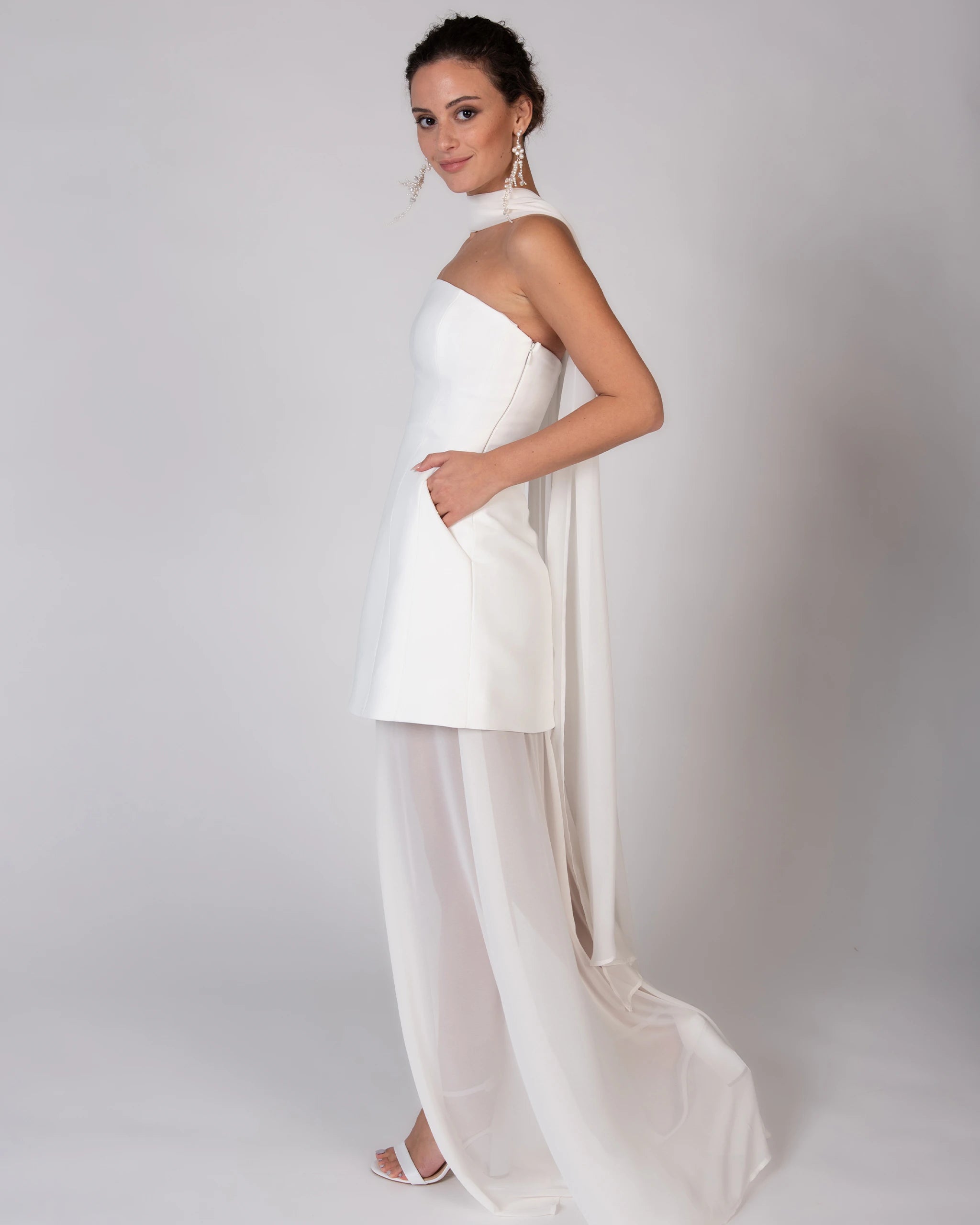 Braut Überrock aus leichtem Chiffon Ansicht Seite