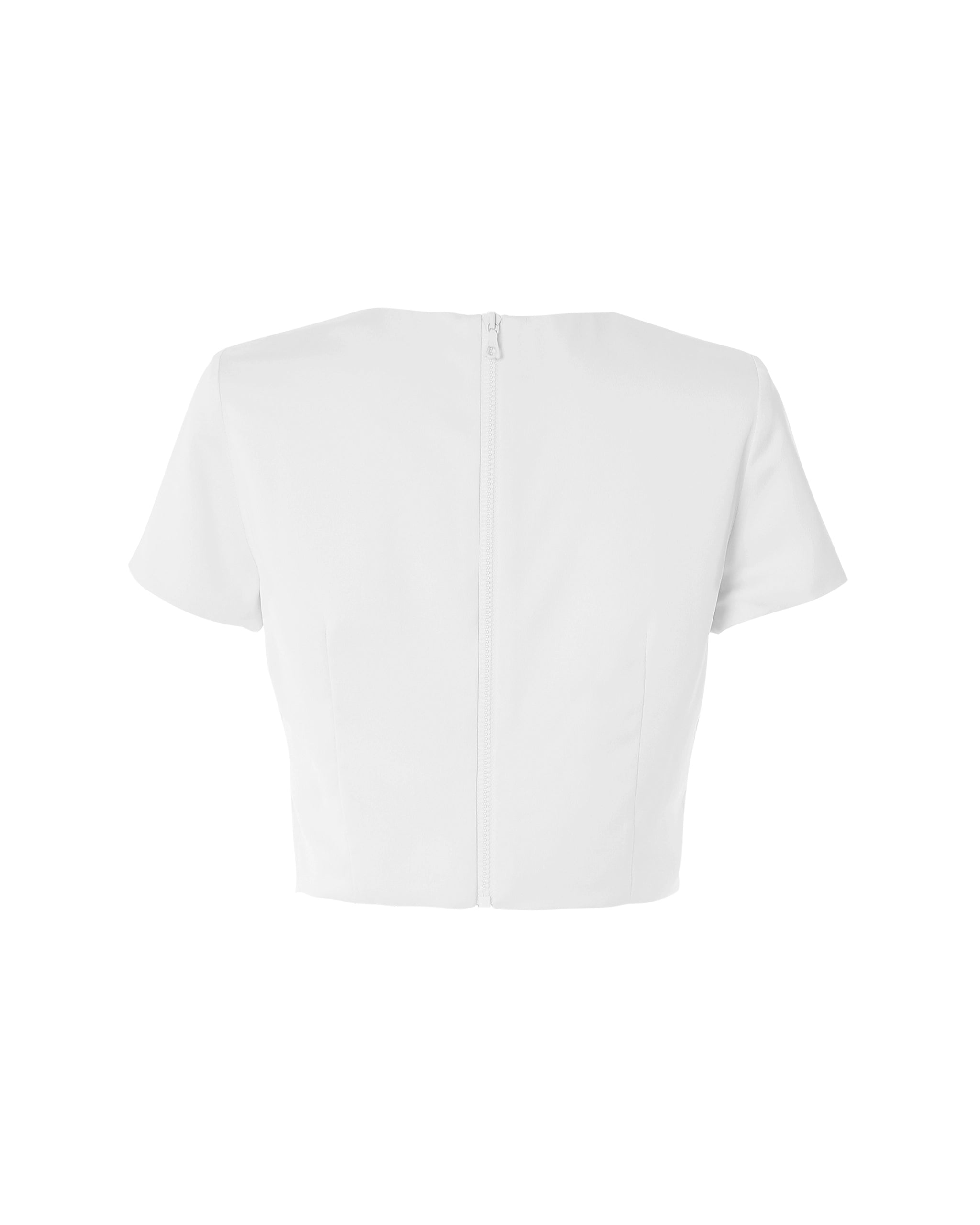 Kurzarm Braut Crop Top aus Satin Freisteller hinten