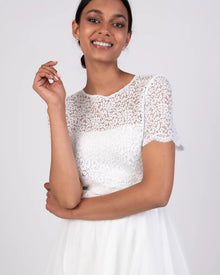 ANINA - Ivory Flower Lace - Braut Crop Top aus floraler Spitze