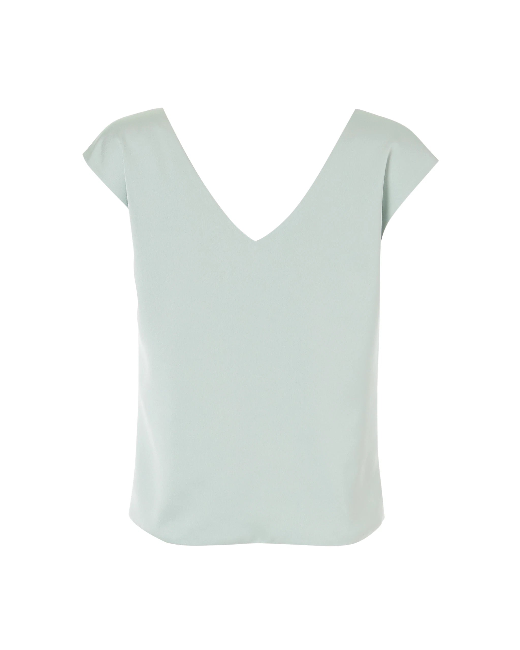 Satin Top mit V-Ausschnitt in salbeigrün Freisteller hinten