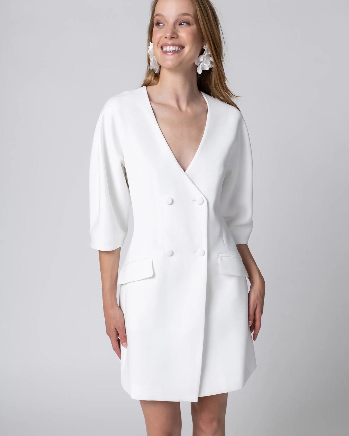 BRAUT BLAZERKLEID Ivory - Kurzes doppelreihiges Standesamtkleid Ansicht vorne