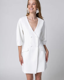 BRAUT BLAZERKLEID -  Ivory Twill – Kurzes, doppelreihiges Standesamtkleid