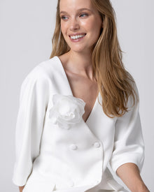 BRAUT BLUMENBROSCHE GROSS - Ivory - Organza Stoffblumen Brosche