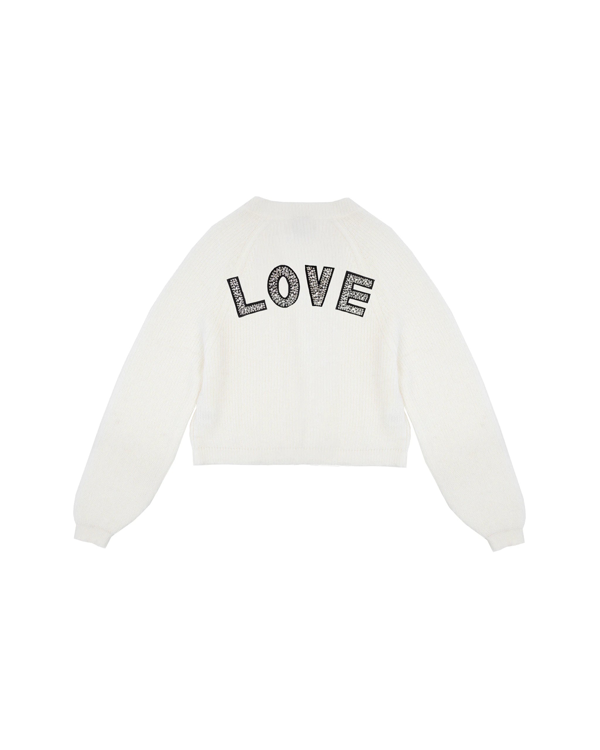 Braut Strickjacke mit funkelnder LOVE Aufschrift Freisteller hinten