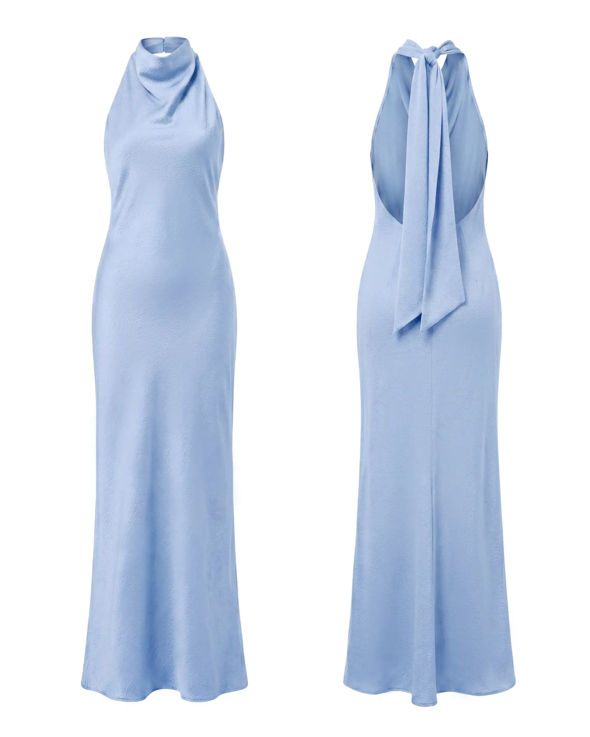 Bodenlanges Neckholder Abendkleid in hellblau - Freisteller