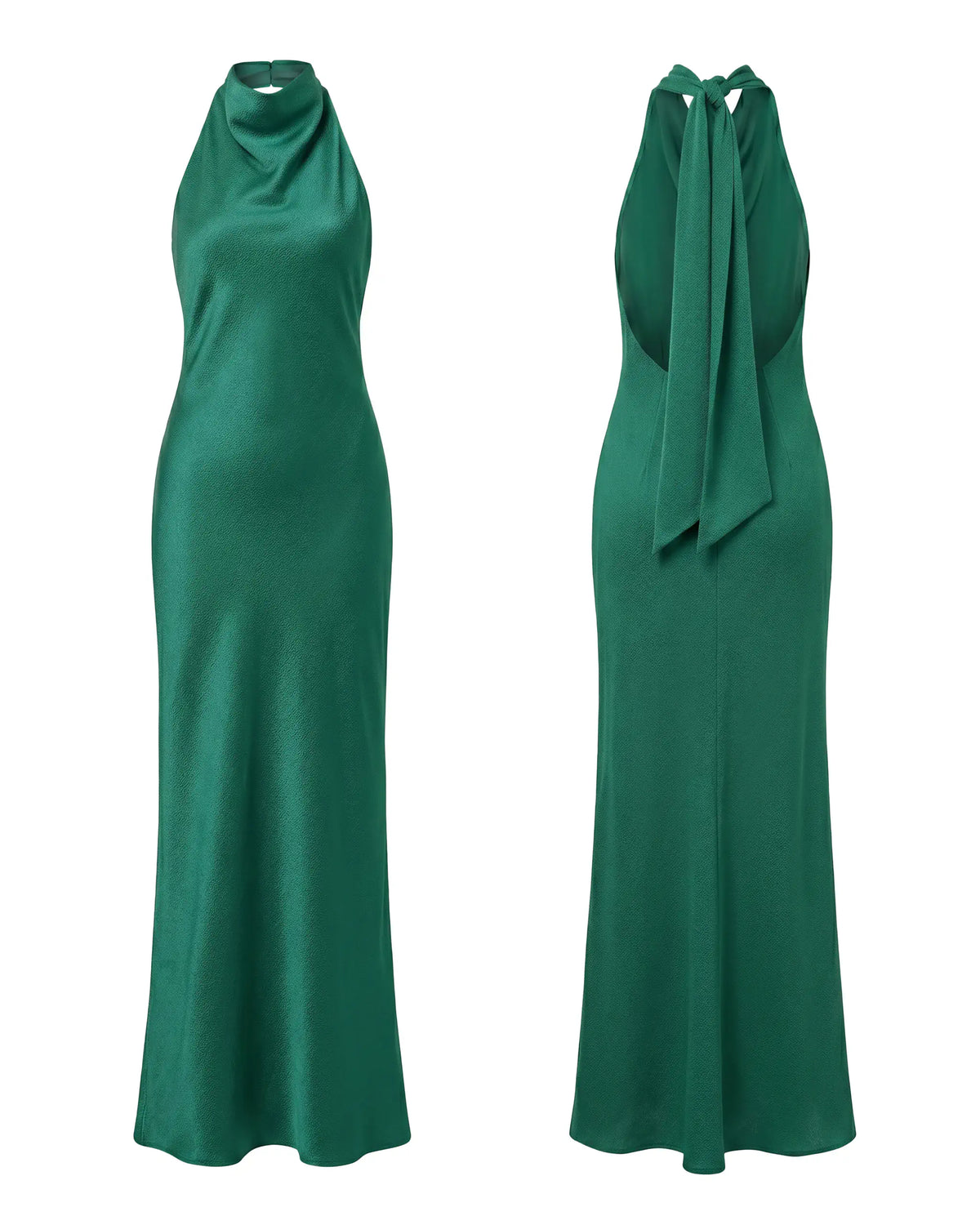 Gruenes und bodenlanges Abendkleid mit Neckholder Schlaufen - Freisteller