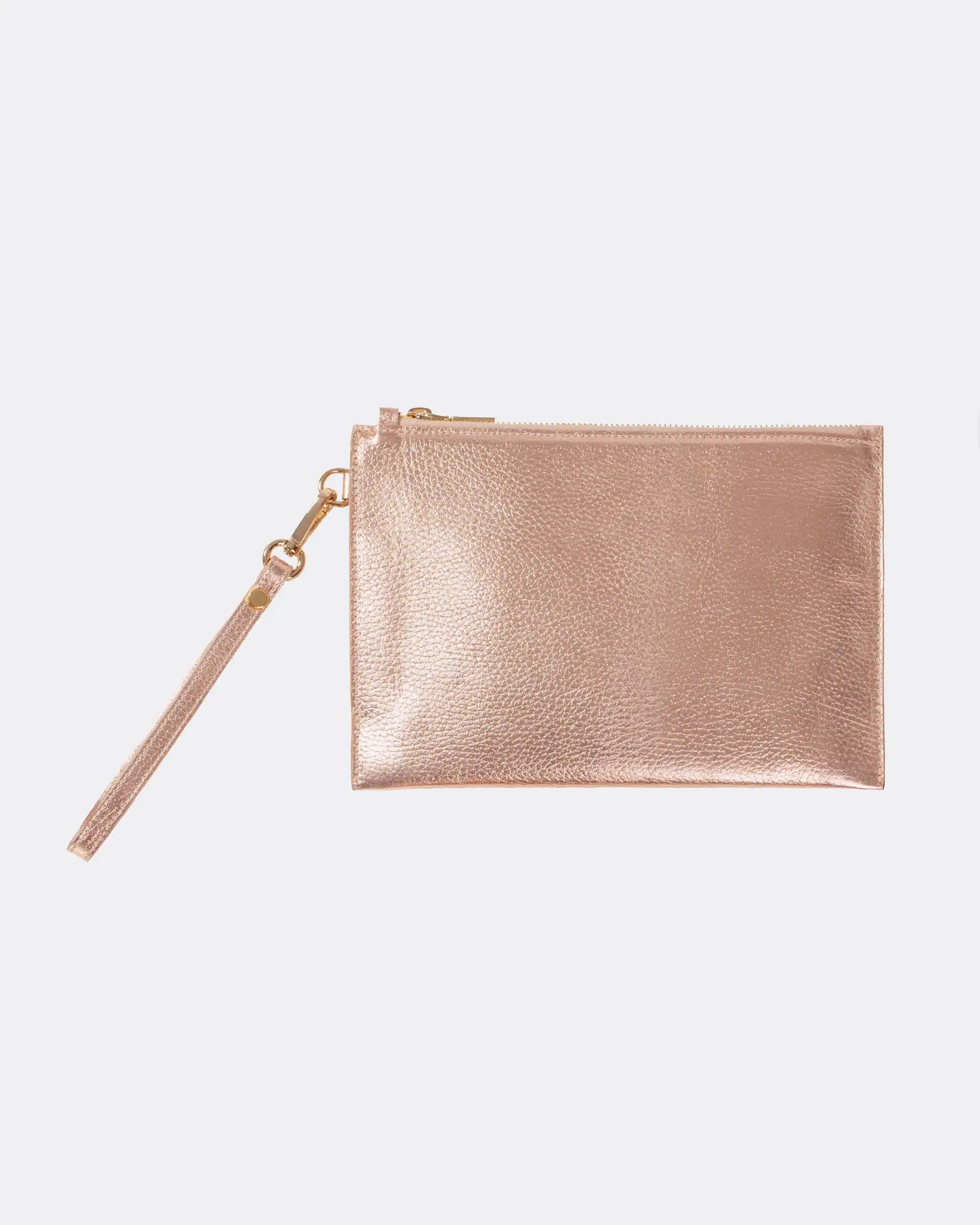 Clutch aus Leder Rosegold Metallic Freisteller