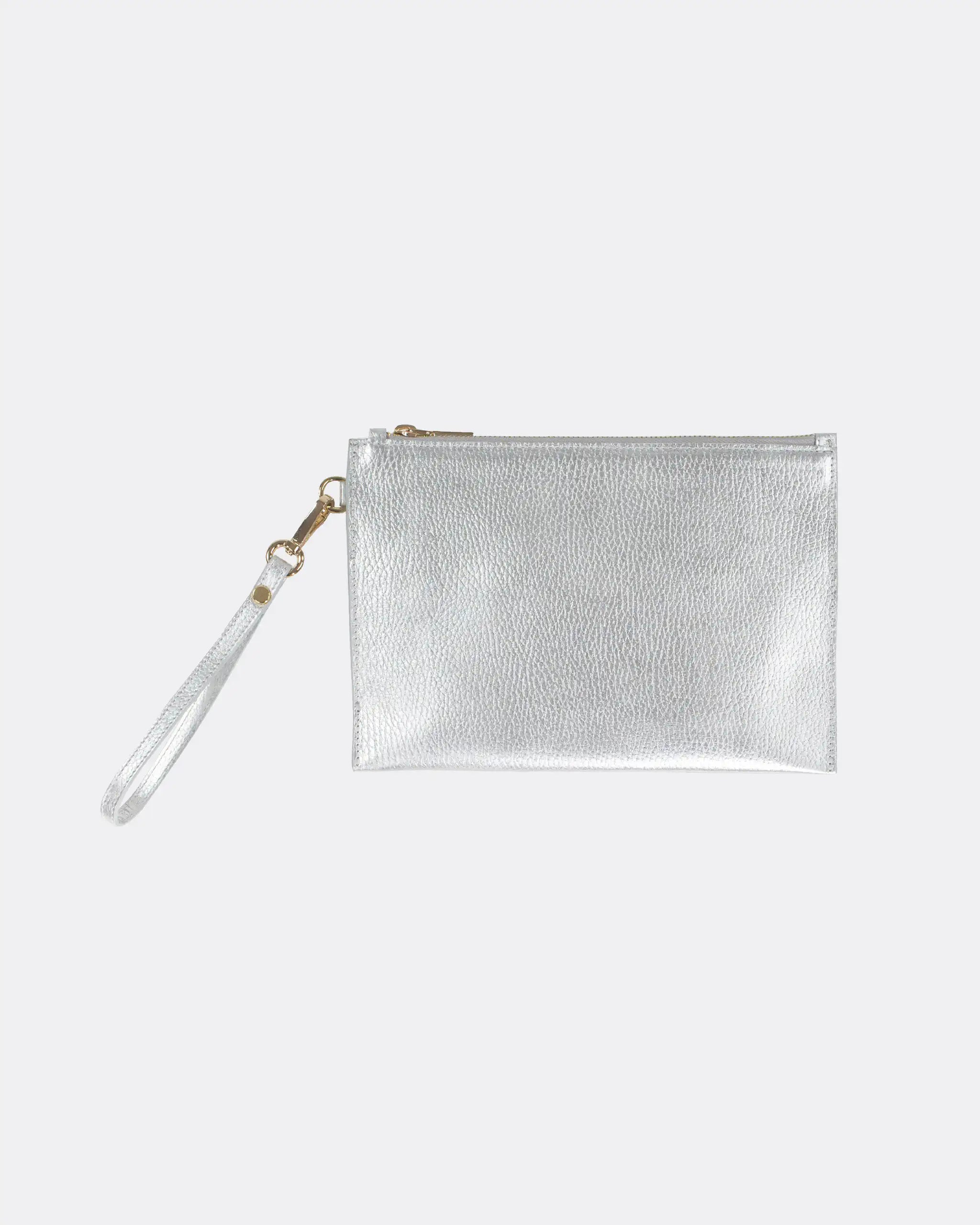 Clutch aus Leder Silber Metallic Freisteller