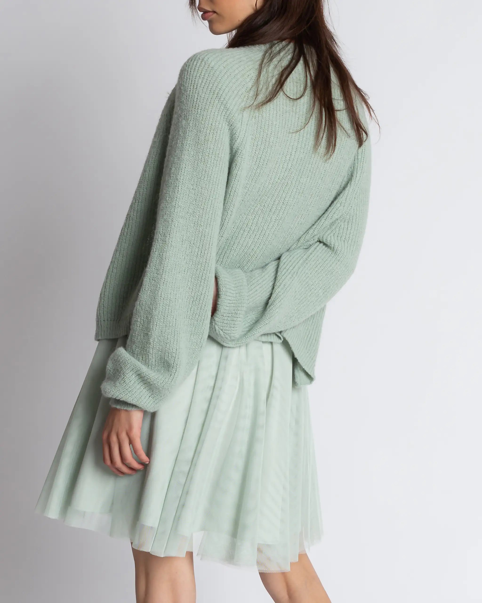 Cocktailkleid mit Minirock aus Tüll und Croptop in mintgrün - Detailansicht