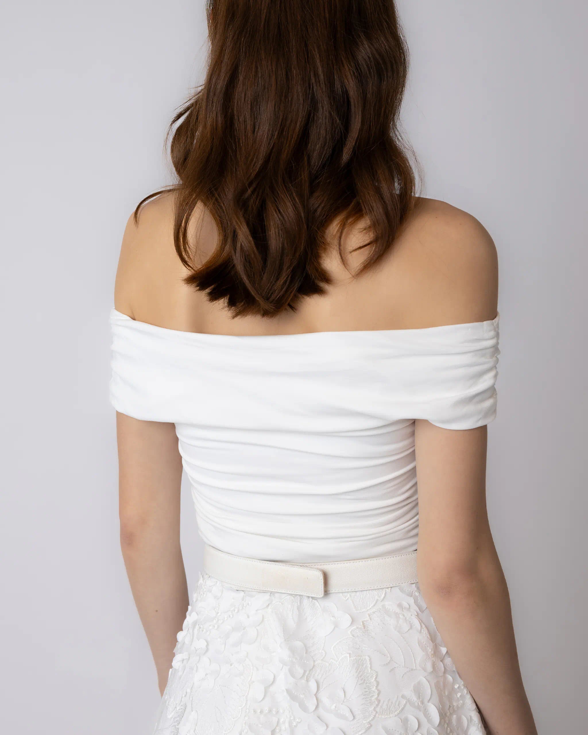 Drapiertes Off-Shoulder Braut Top Ansicht hinten