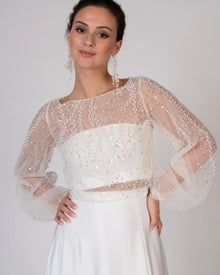 EMILIA - Ivory Beaded Tulle - Brautbluse mit feinen Perlen und Pailletten