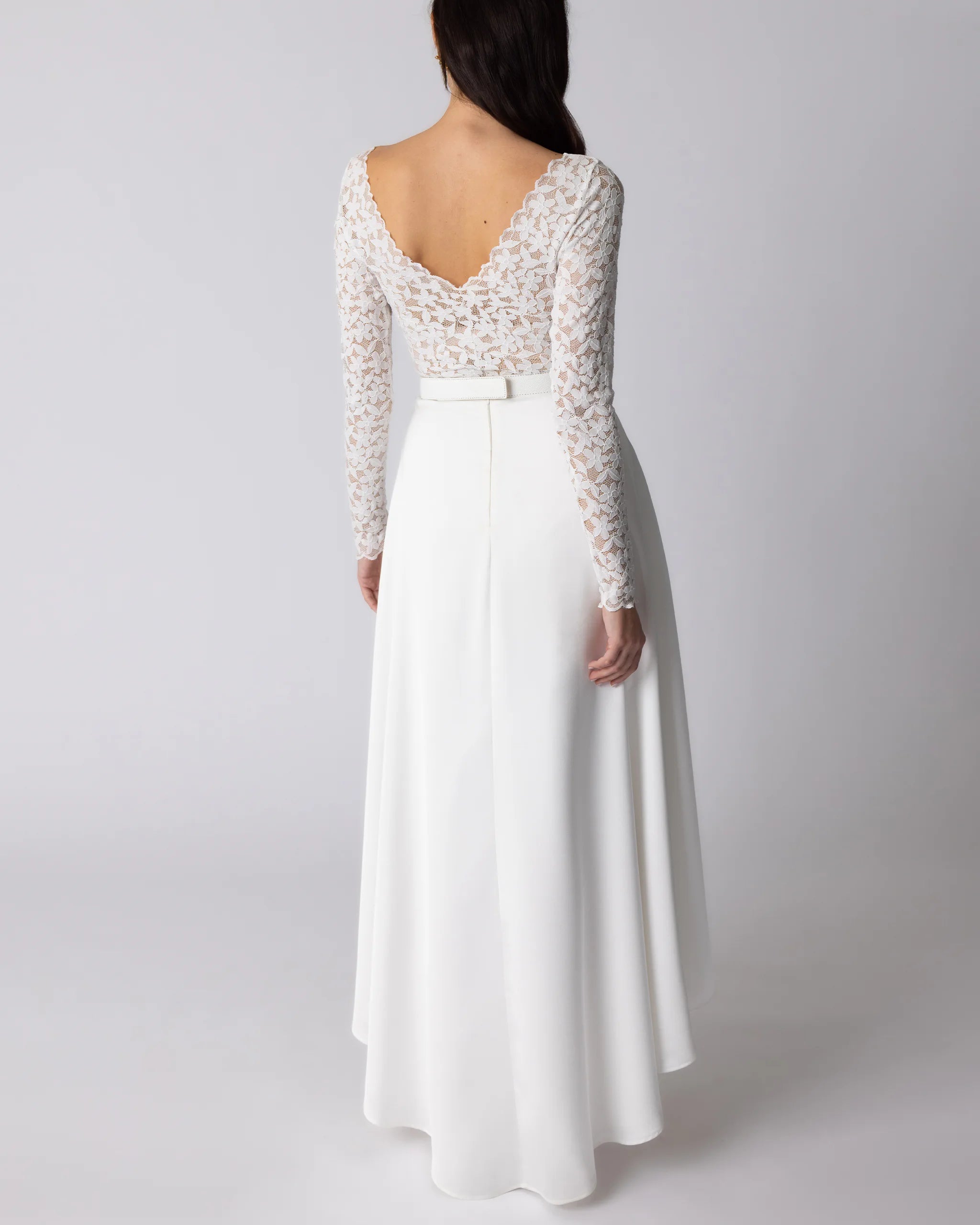 Asymmetrischer Braut Satinrock Ansicht hinten