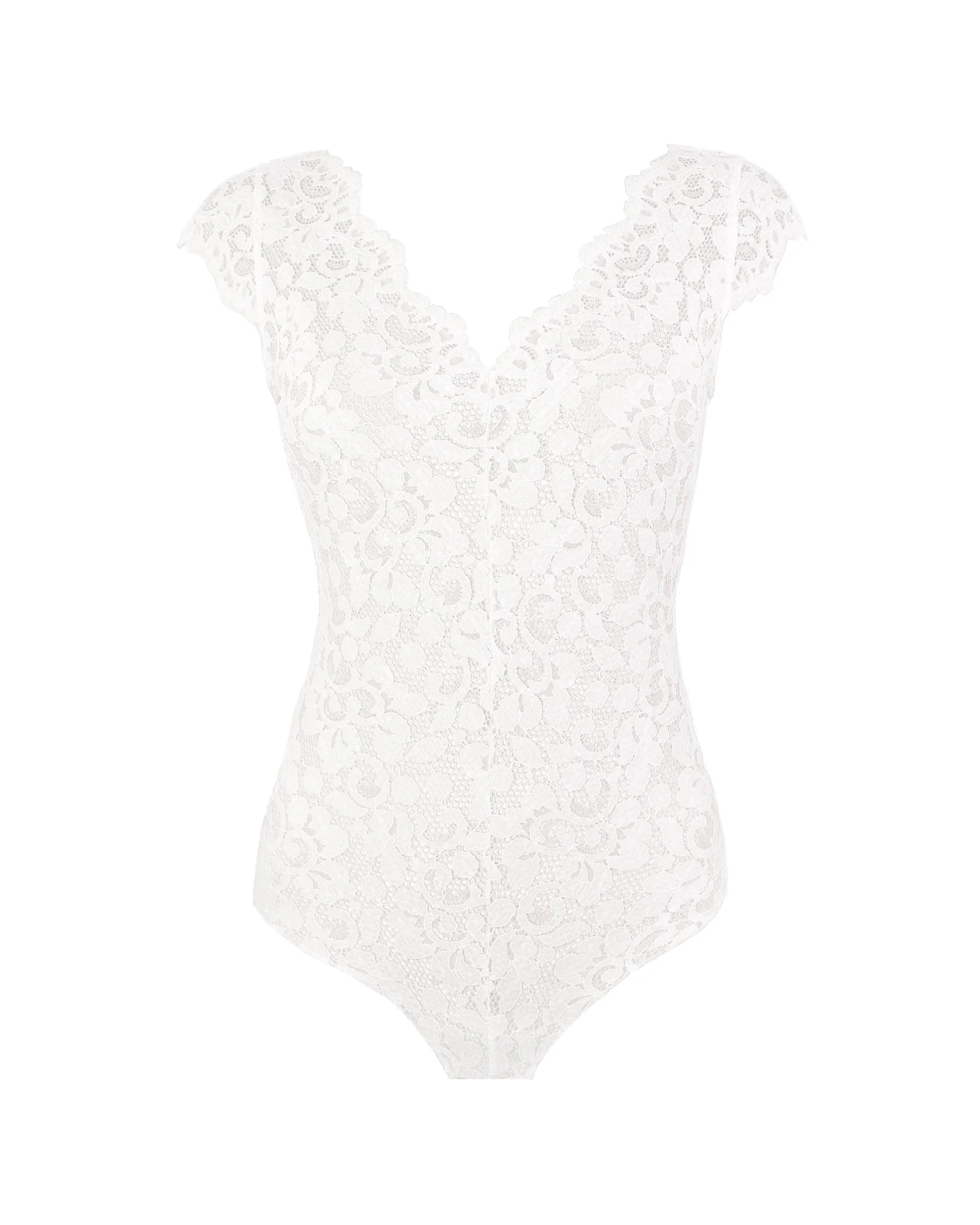 Kurzarm Brautbody aus Boho Spitze Freisteller vorne