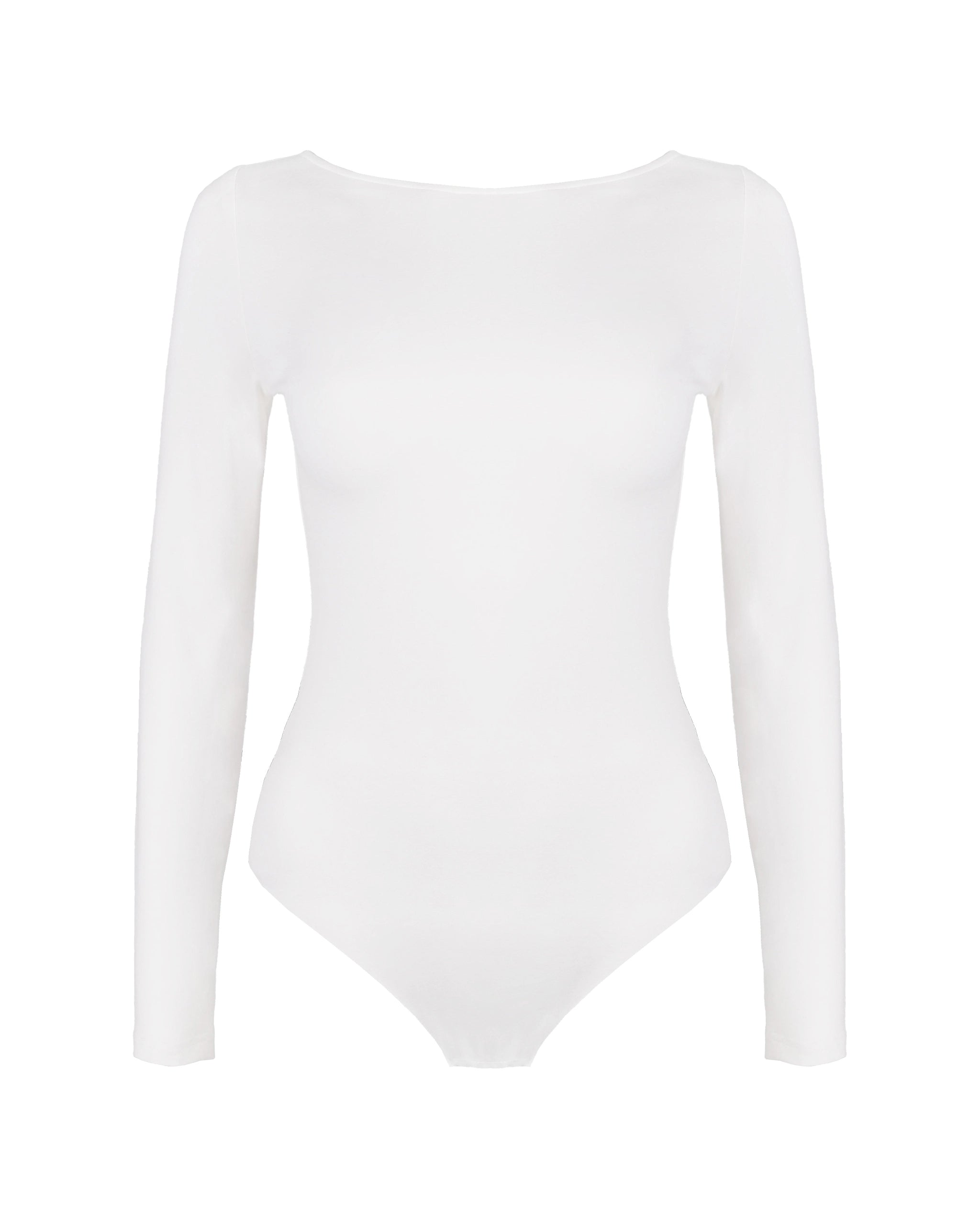 Schlichter langarm Brautbody mit Bateau Ausschnitt Freisteller vorne