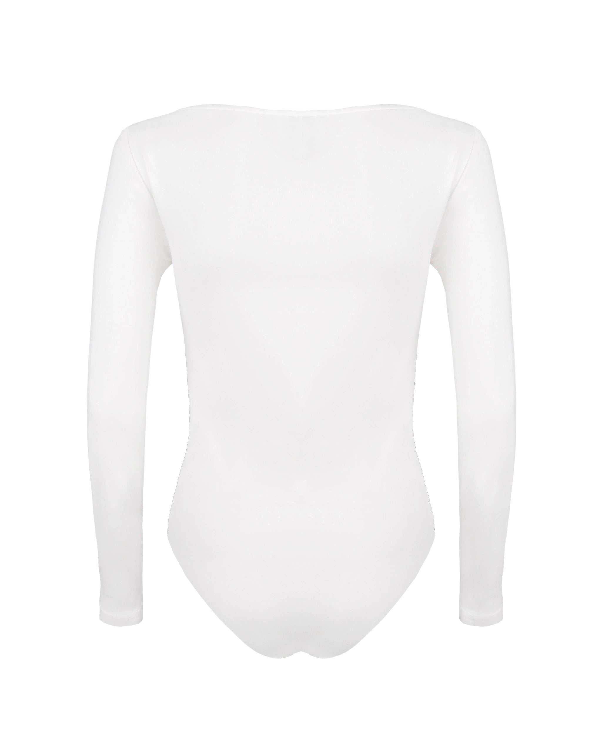 Schlichter langarm Brautbody mit Bateau Ausschnitt Freisteller hinten