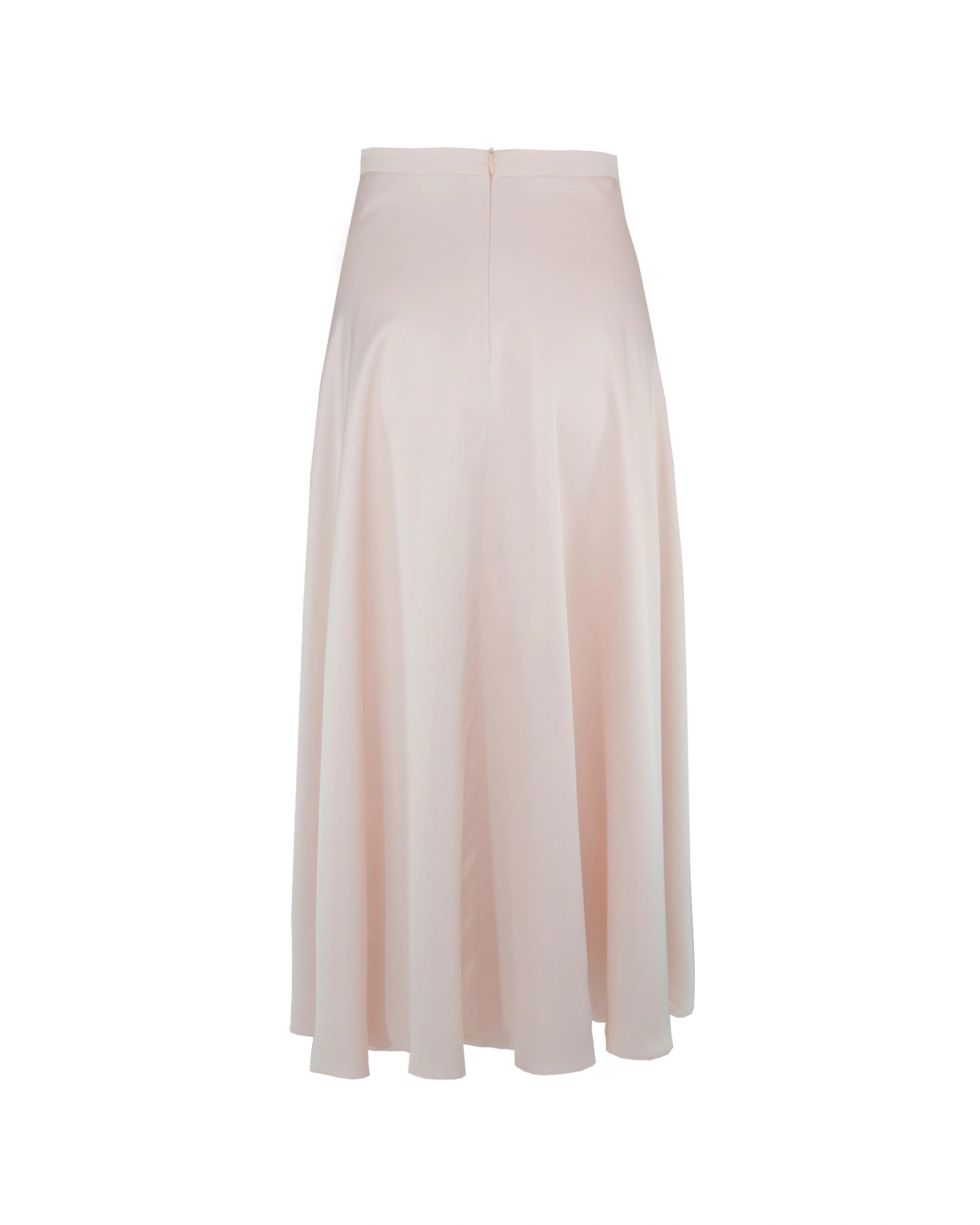 Wadenlanger Satinrock in rosa Freisteller hinten