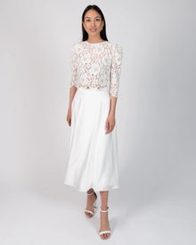 LIZZY - Ivory - Wadenlanger Satin Brautrock in A-Linie