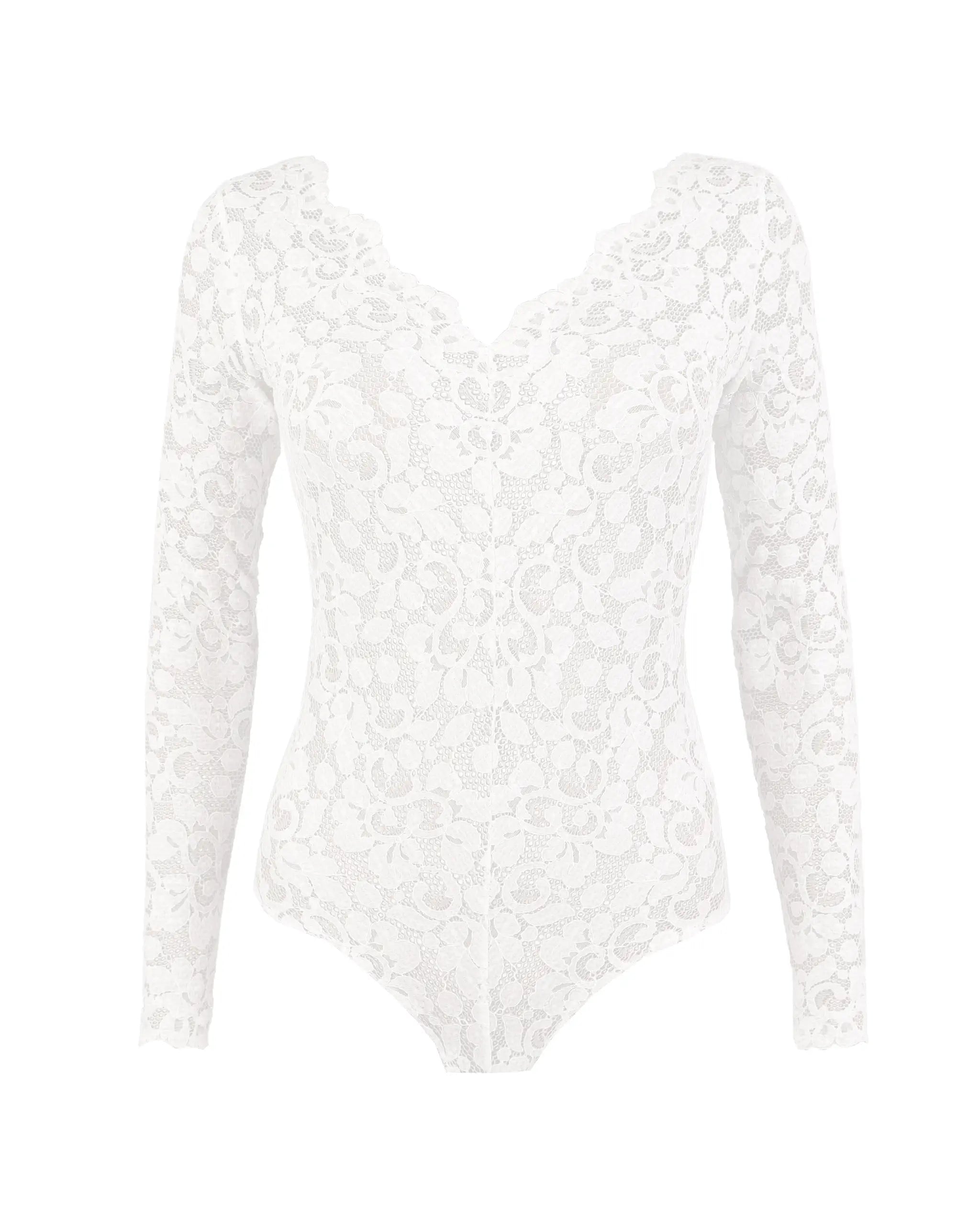 Langarm Boho Brautbody mit V-Ausschnitt Freisteller vorne