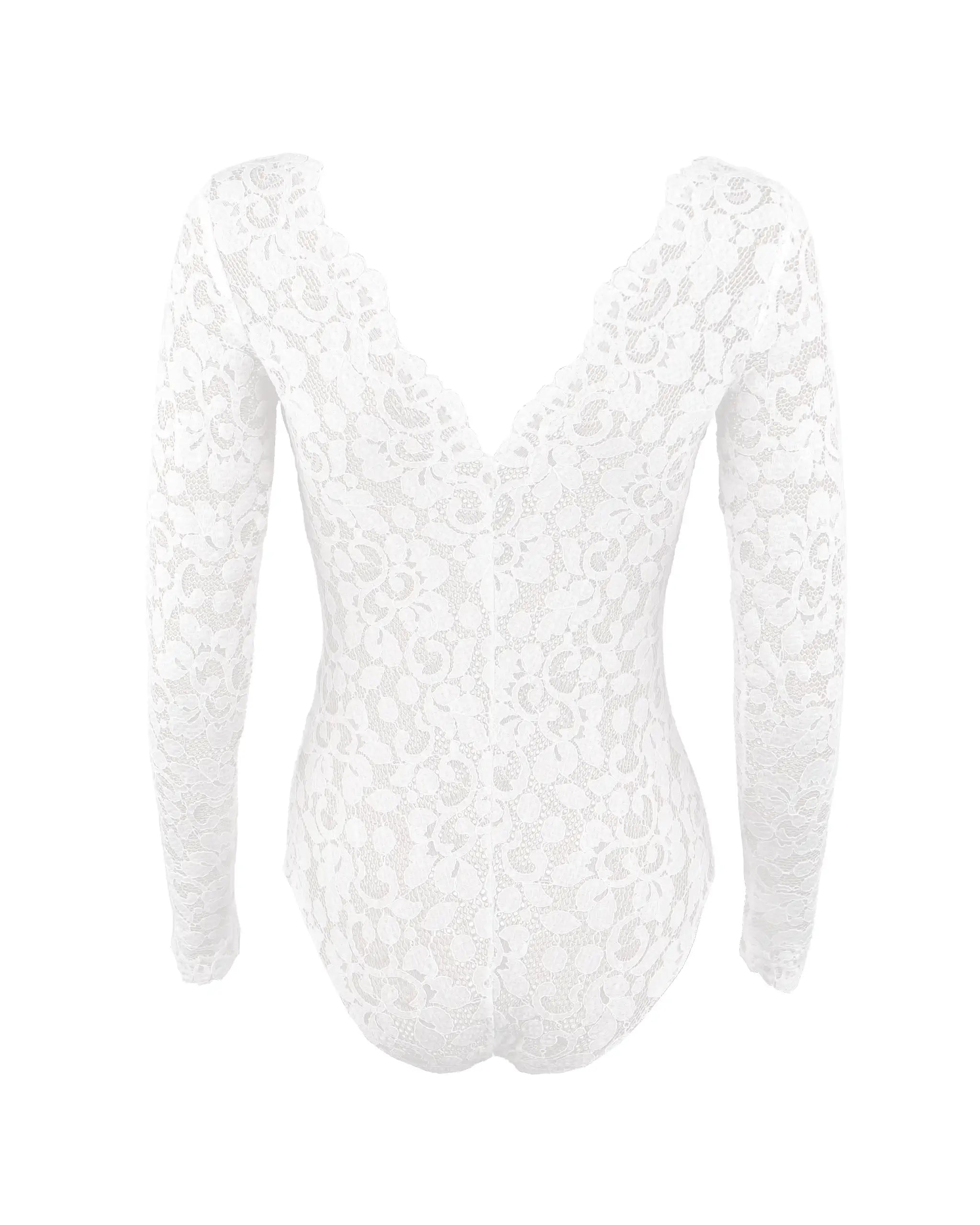 Langarm Boho Brautbody mit V-Ausschnitt Ansicht hinten