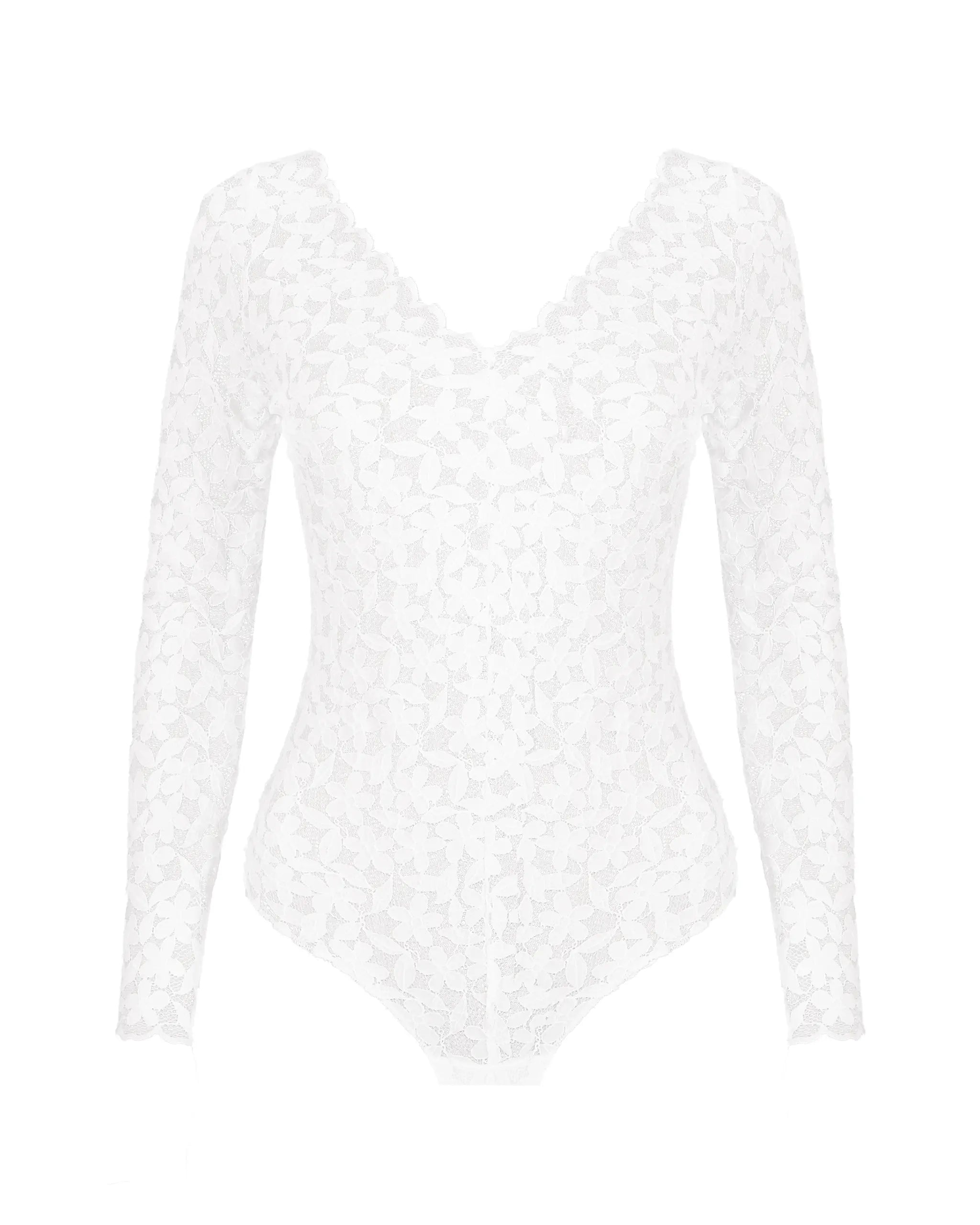 Langarm Brautbody mit Blumenspitze Freisteller vorne