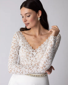 LUISA - Ivory Daisy Lace - Langarm Brautbody aus Spitze