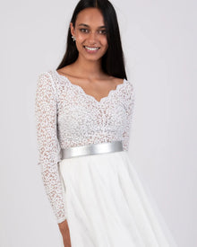 LUISA - Ivory Flower Lace - Langarm Brautbody aus Spitze