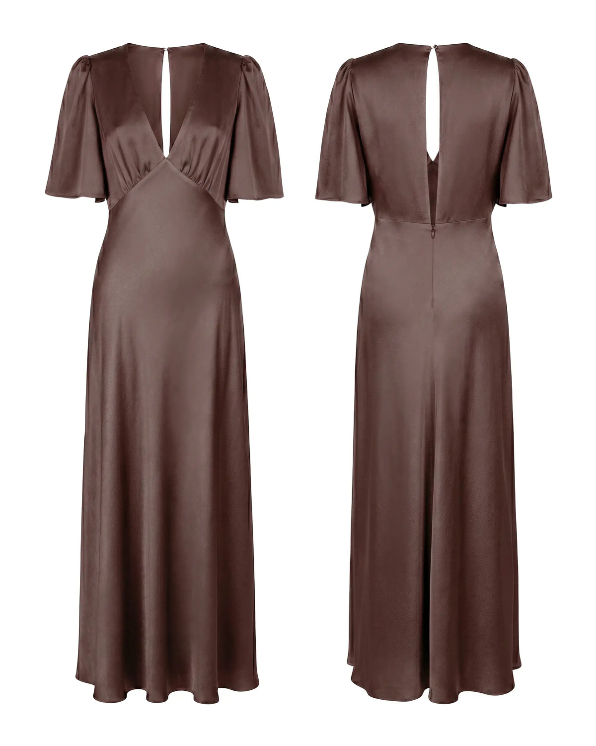 Kurzarm Abendkleid in braun mit V-Ausschnitt - Freisteller