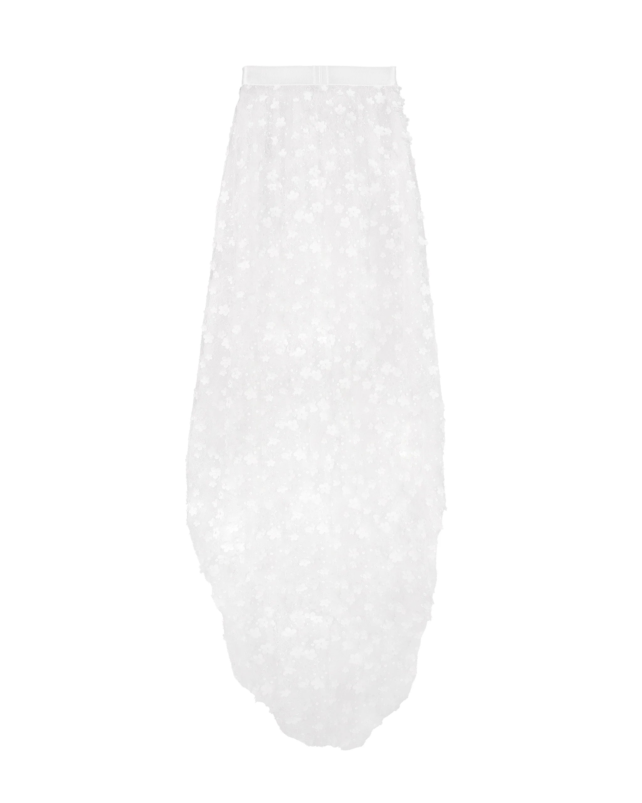 Asymmetrischer Braut Überrock aus Tüll mit 3D-Blumen und Pailletten Freisteller hinten