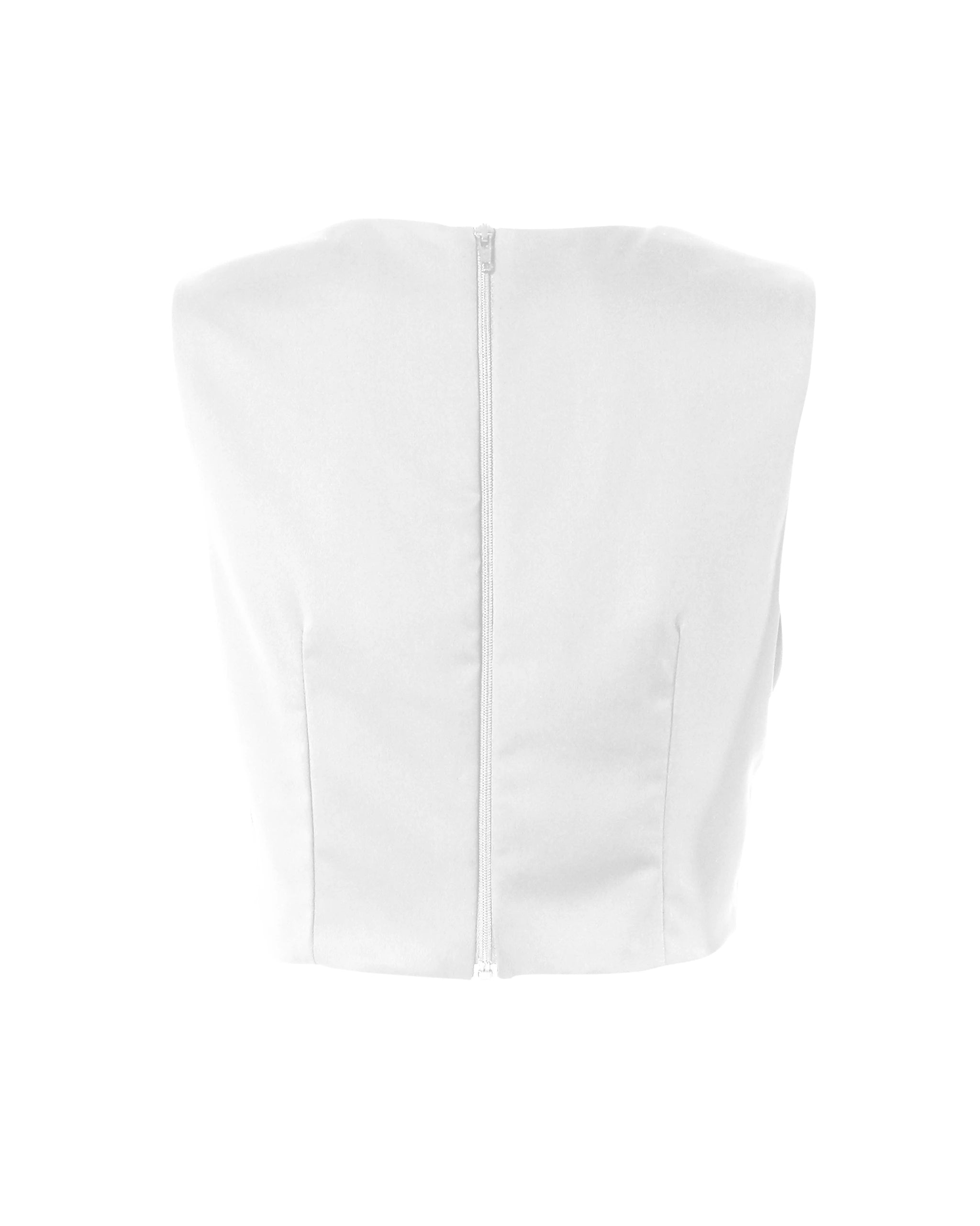 Ärmelloses Braut Crop Top mit rundhals Ausschnitt Freisteller hinten