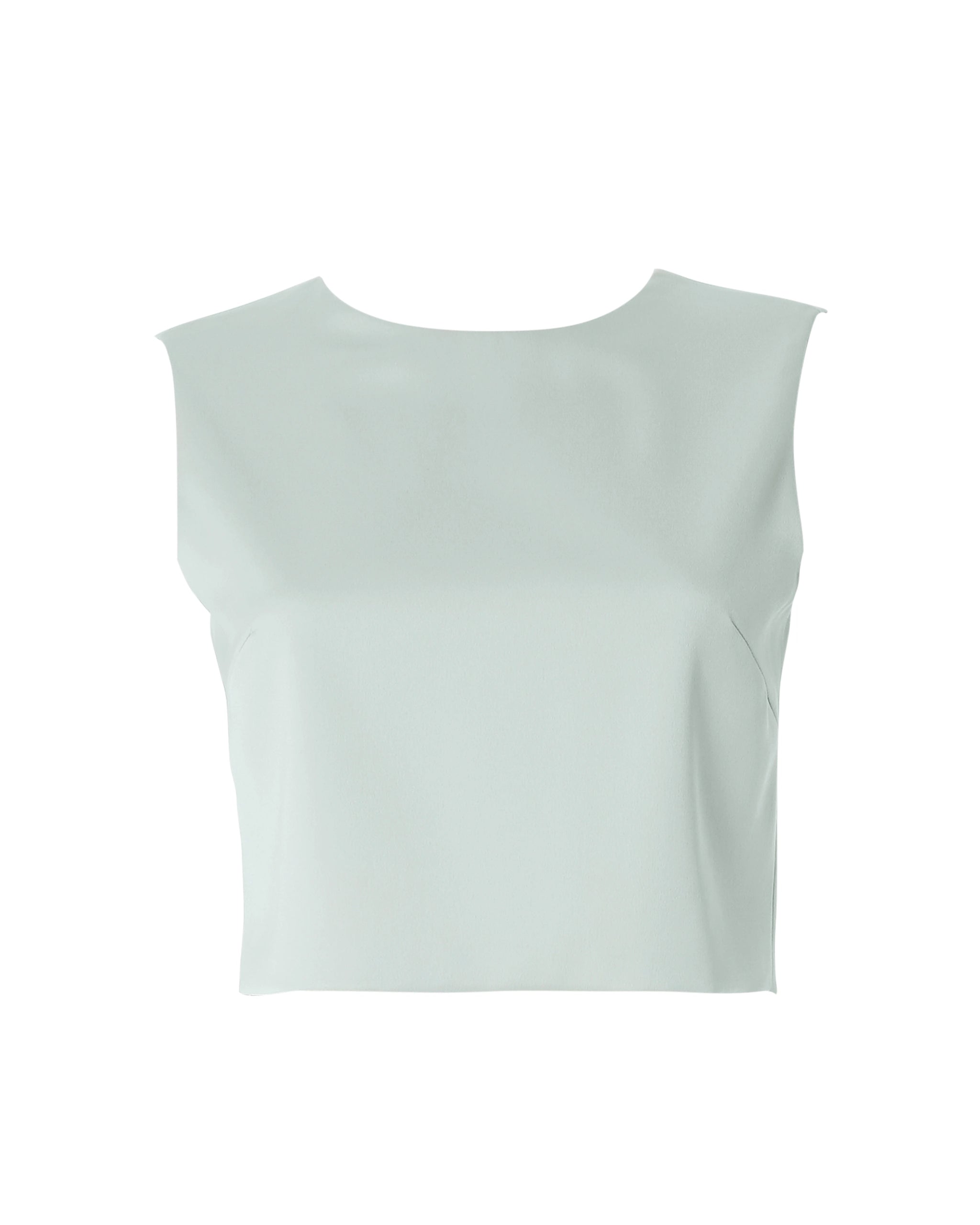 Ärmelloses Crop Top mit rundhals Ausschnitt in salbeigrün Freisteller vorne