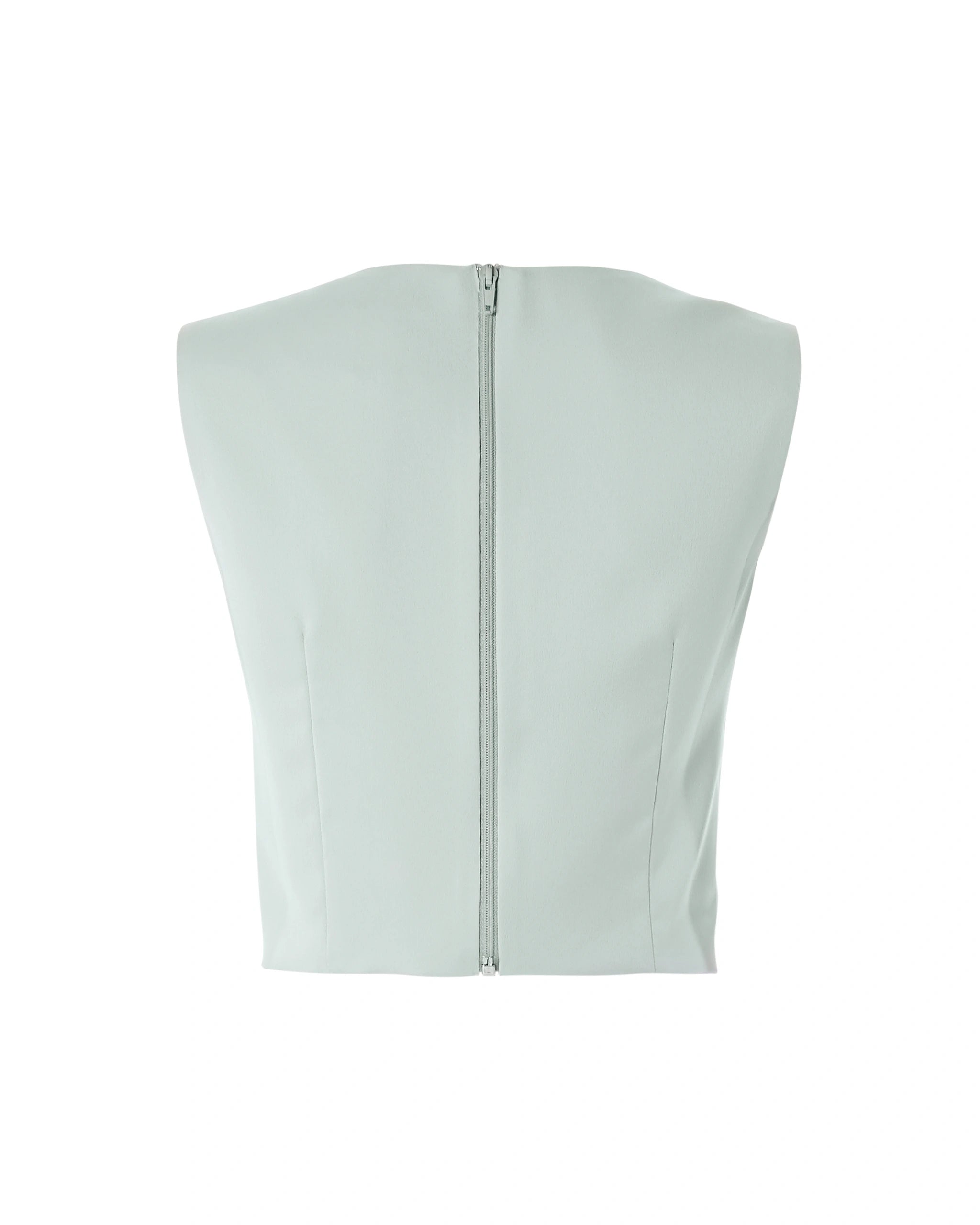 Ärmelloses Crop Top mit rundhals Ausschnitt in salbeigrün Freisteller hinten