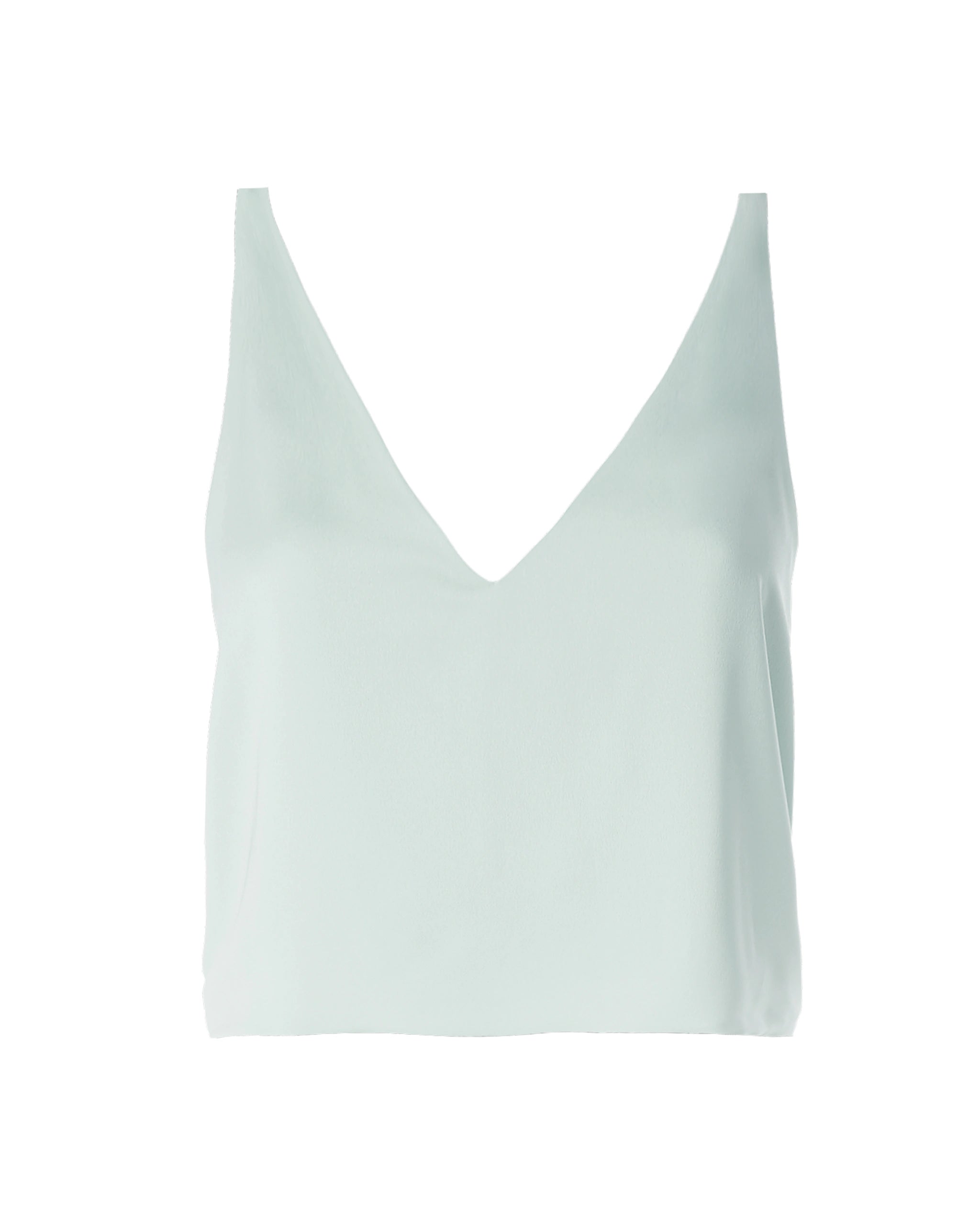 Satin Crop Top mit V-Ausschnitt und schmalen Trägern in salbeigrün Freisteller vorne