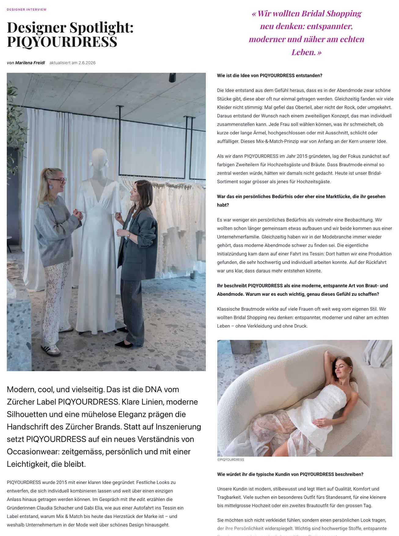 Online Presseartikel von the edit. über PIQOURDRESS und dem modernen Mix & Match Konzept