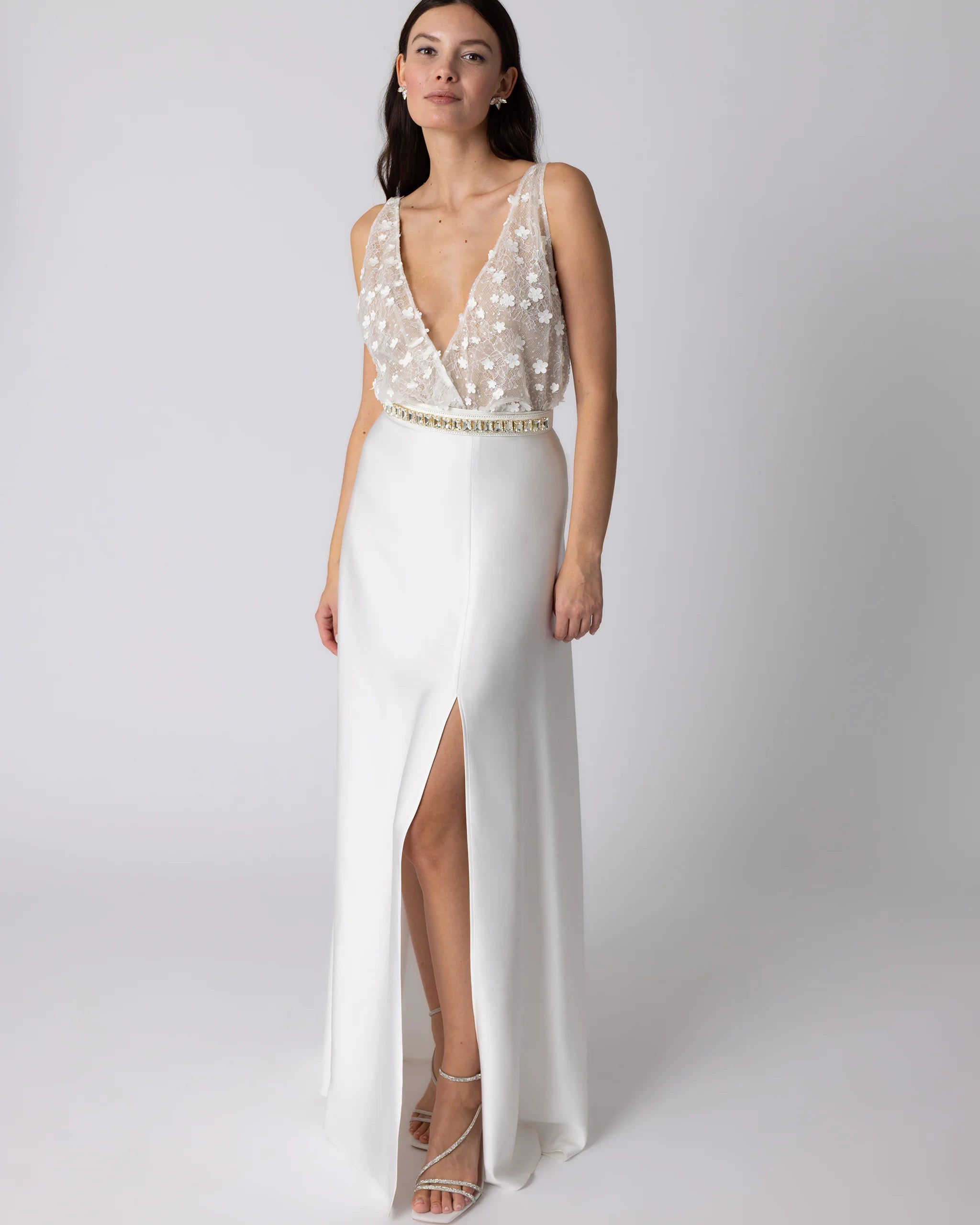 Braut Tülloberteil mit 3D-Blüten Ansicht vorne