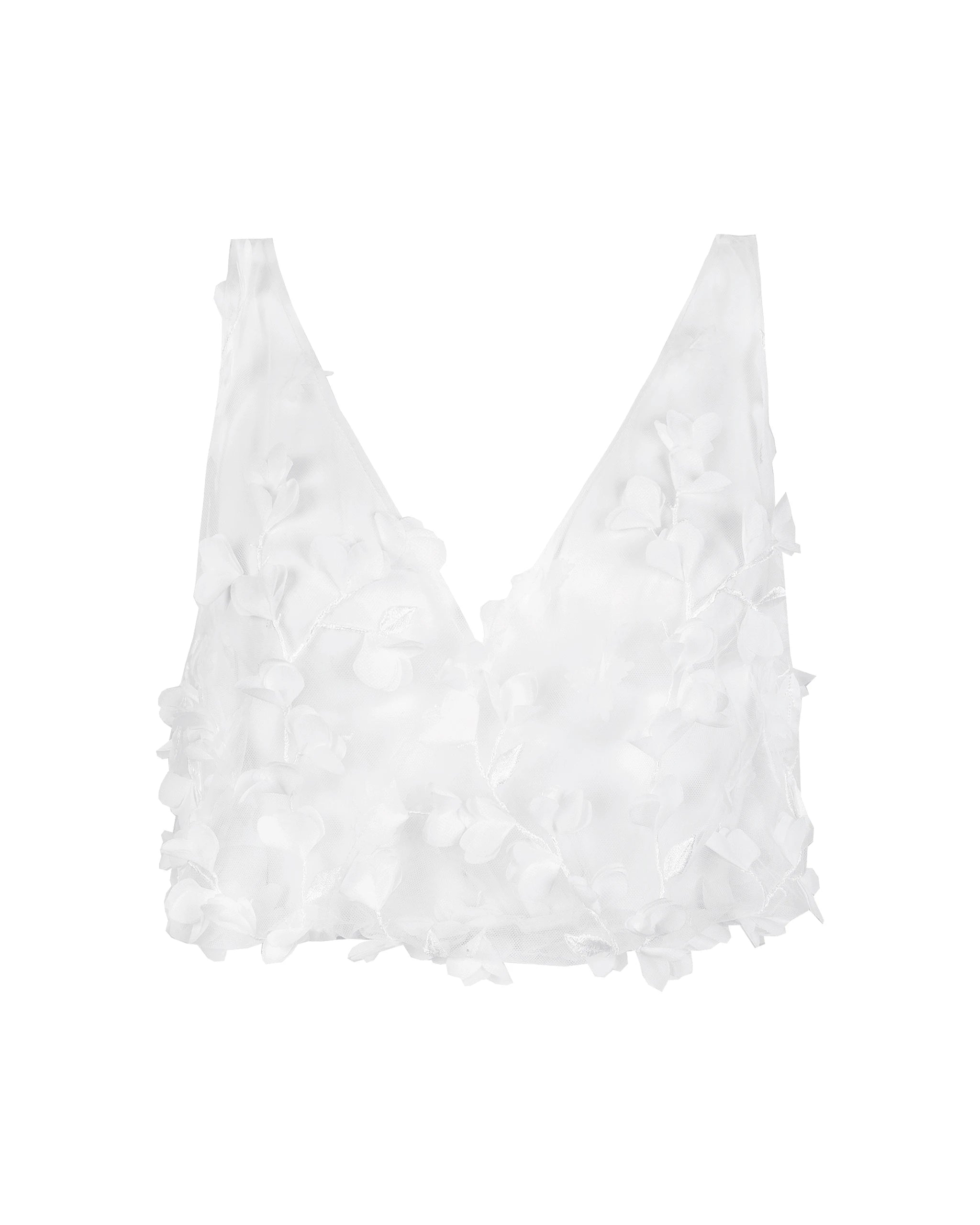 Braut Tülloberteil mit 3D-Blüten Freisteller hinten