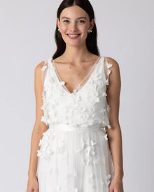 REA - Ivory Organza Flowers - Braut Tülloberteil mit 3D-Blüten