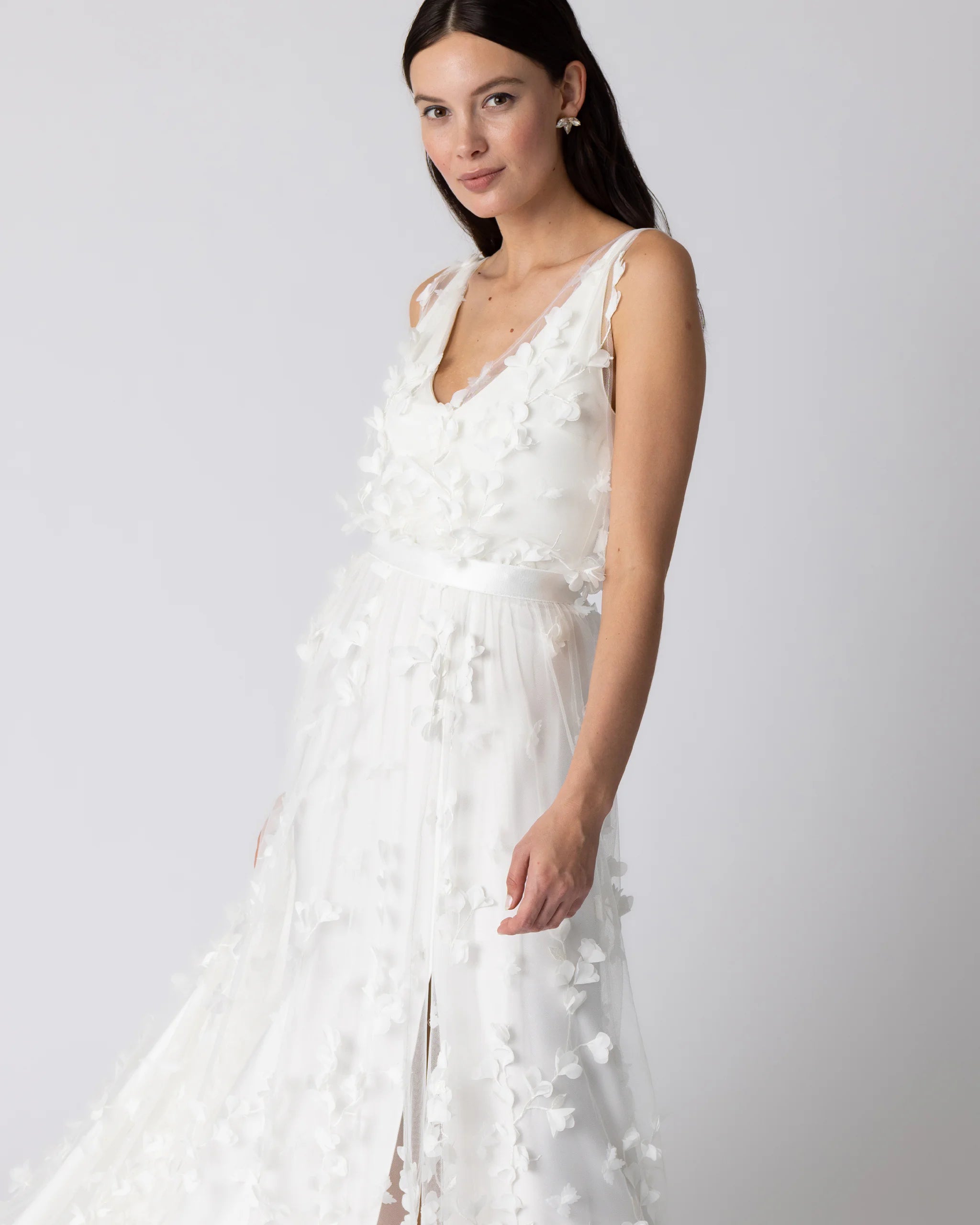 Braut Tülloberteil mit 3D-Blüten Ansicht seitlich