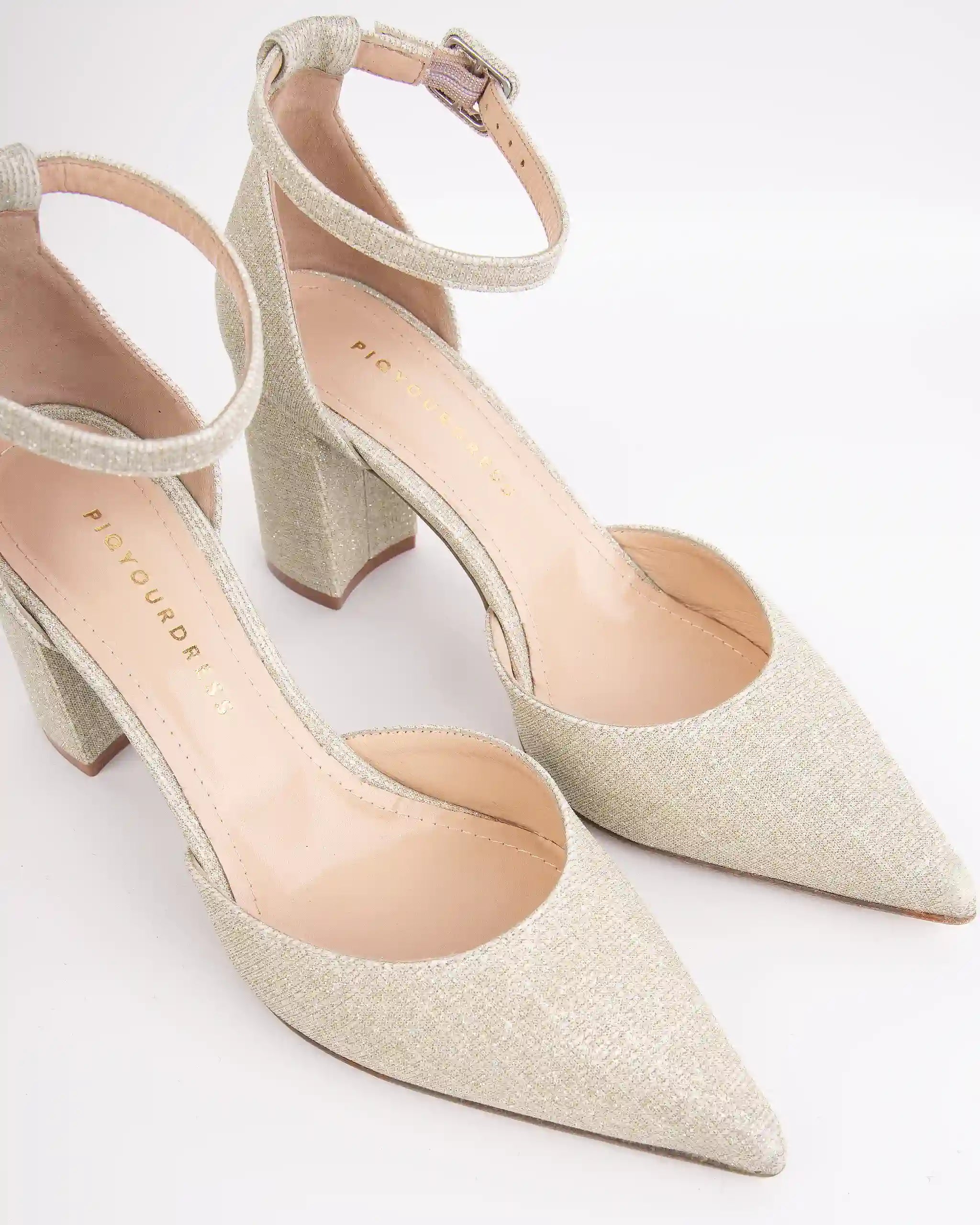 Riemchen Pumps mit Glitzergewebe in Gold Ansicht oben