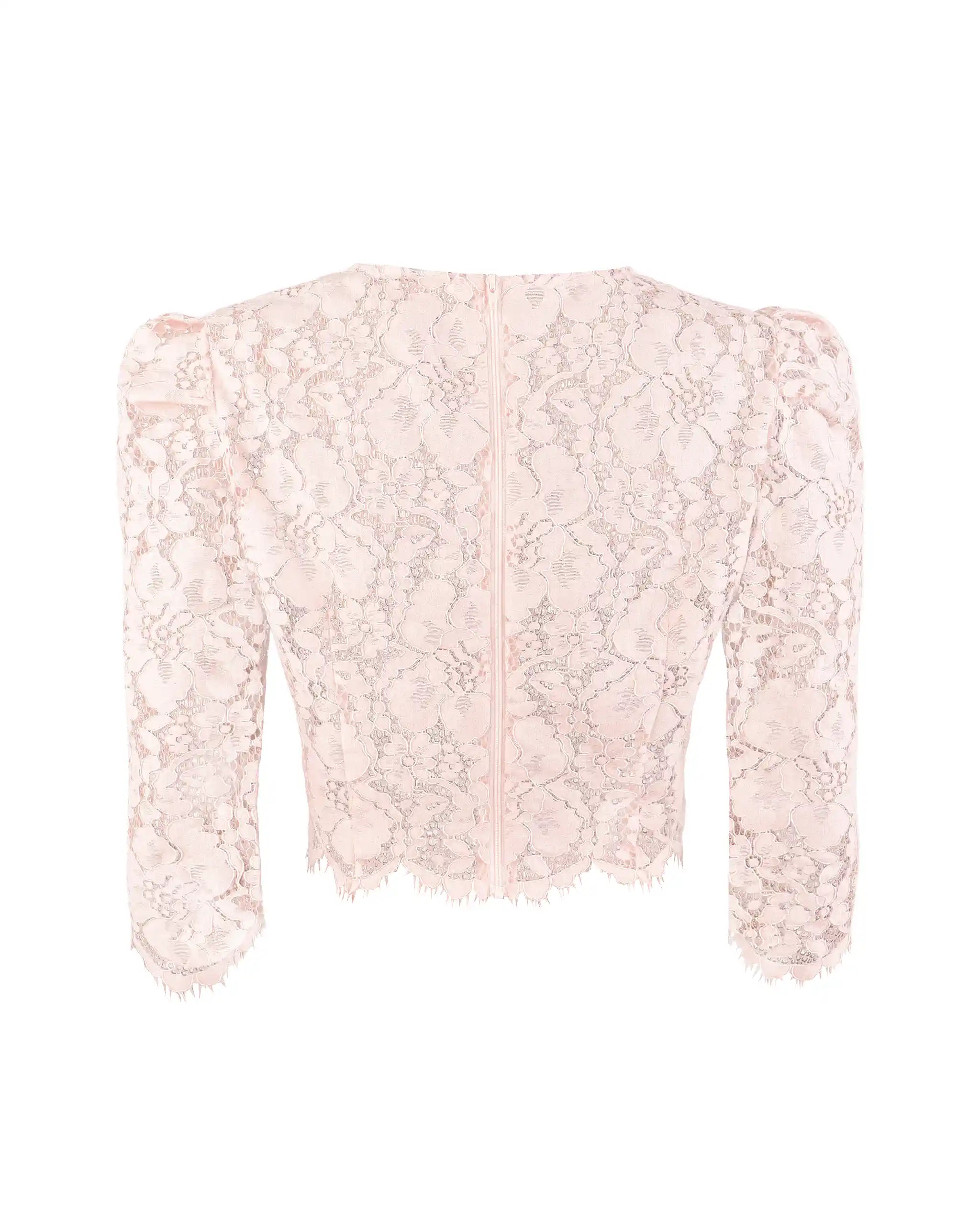 Vintage Spitzentop mit 3/4 Ärmeln in rosa Freisteller hinten