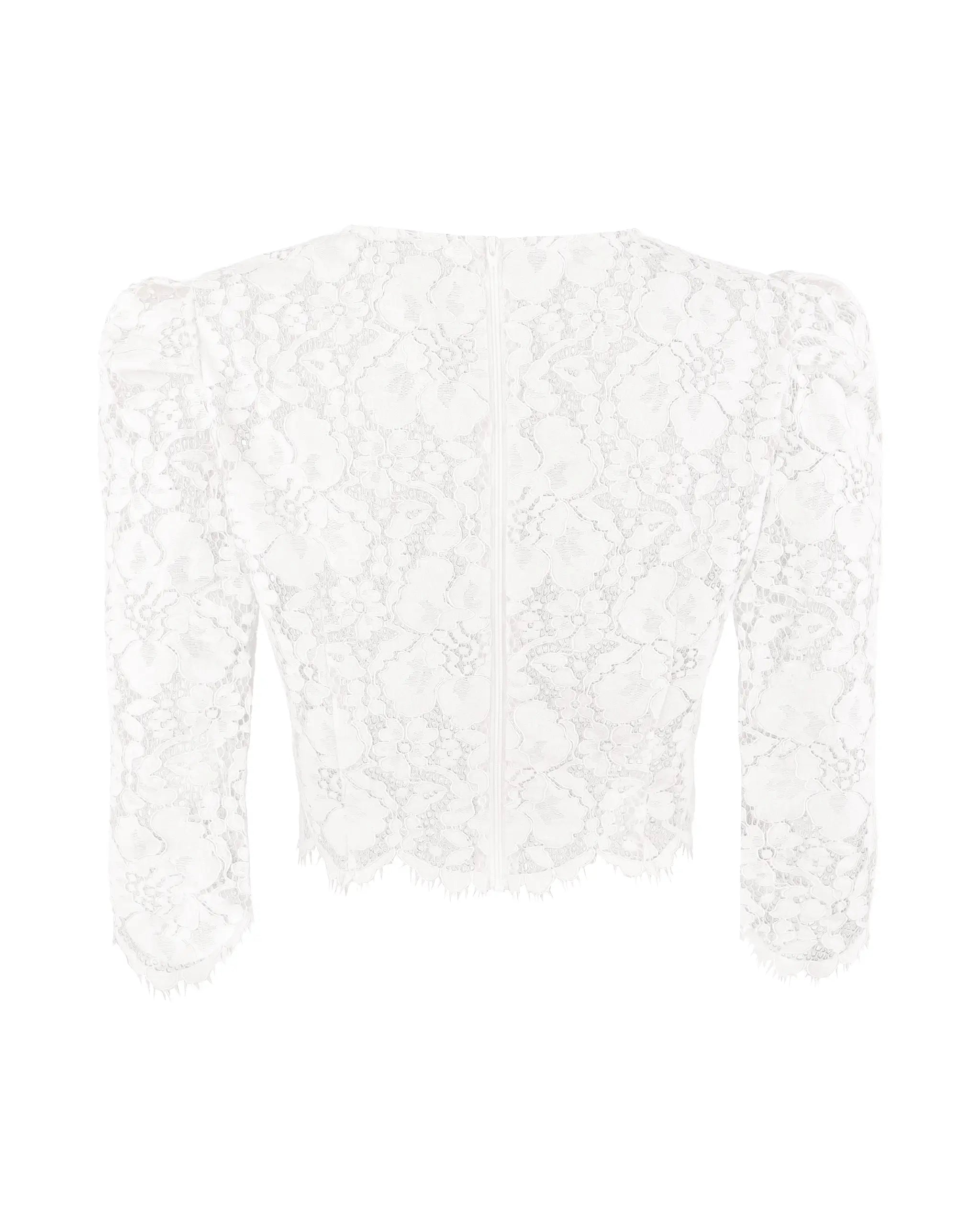 Braut Crop Top aus Vintage Spitze mit langen Ärmeln Freisteller hinten