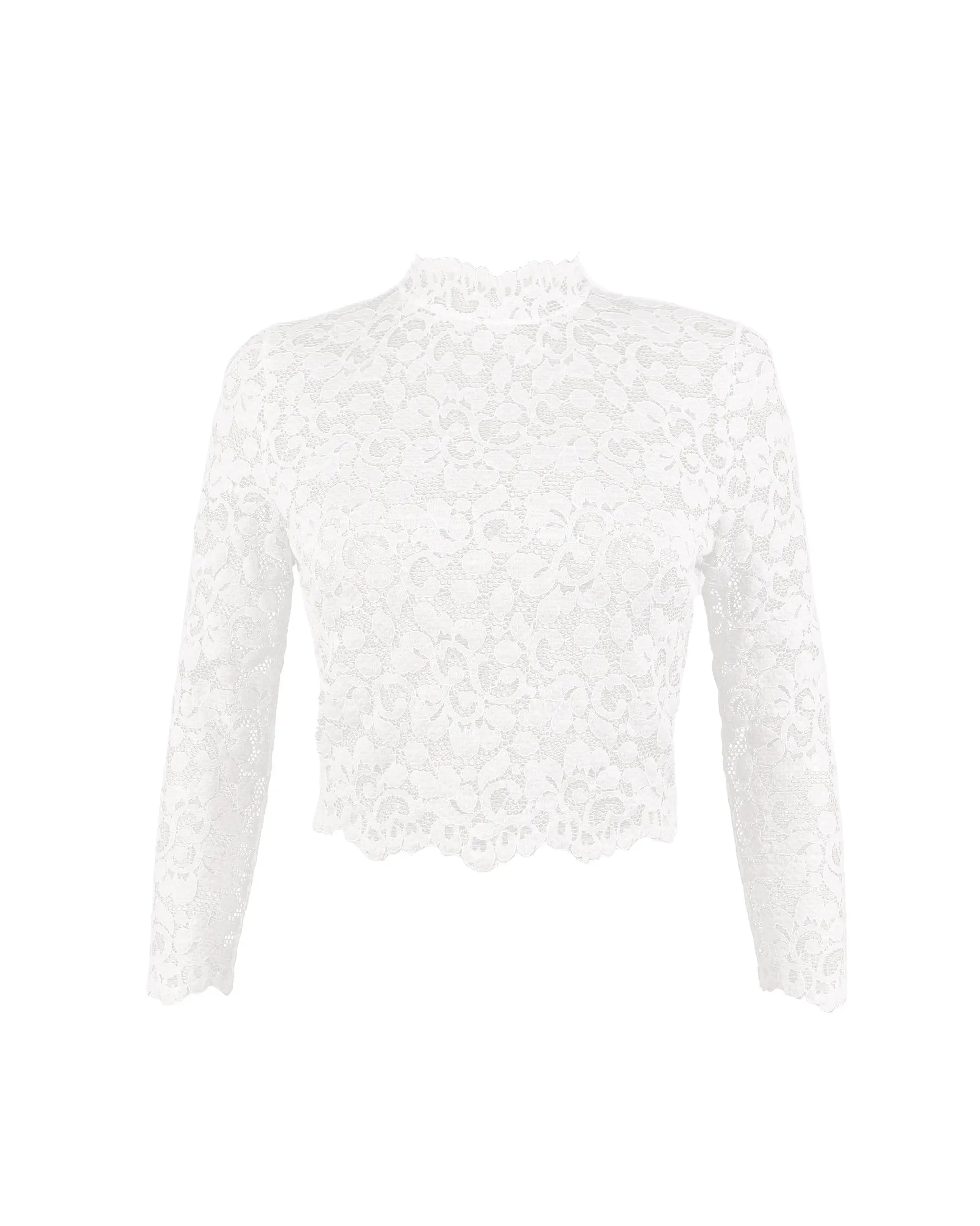 Braut Crop Top mit Stehkragen aus Boho Spitze Freisteller vorne